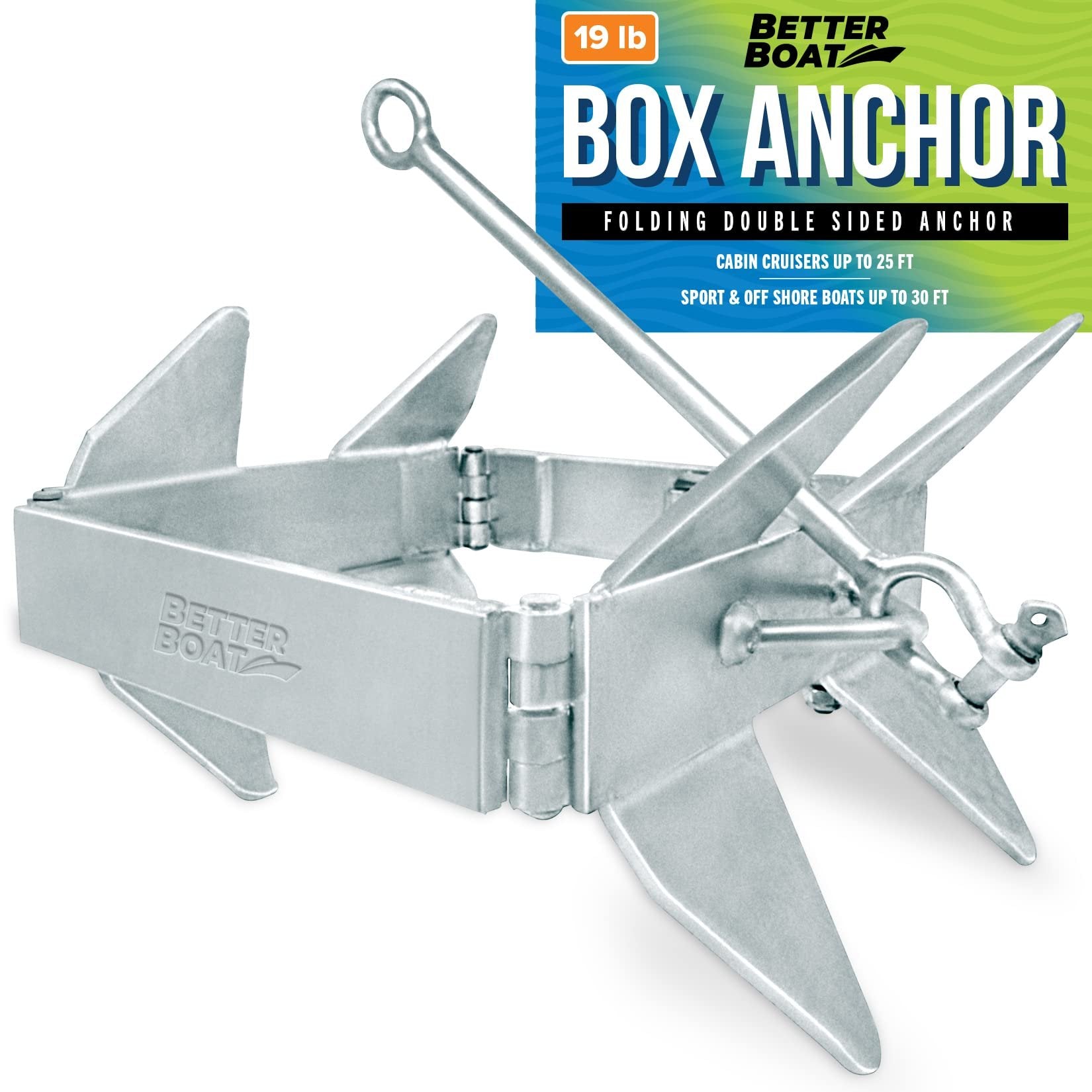 Boat Box Anchor for Boats Small and Large Folding Anchor Prevents Anchor Slide 19lb and 26lb up to 22, 23 Foot or 25' Boats Pontoon, Fishing or Cabin Cruisers Hot Dipped Galvanized Boat Anchors 19lb