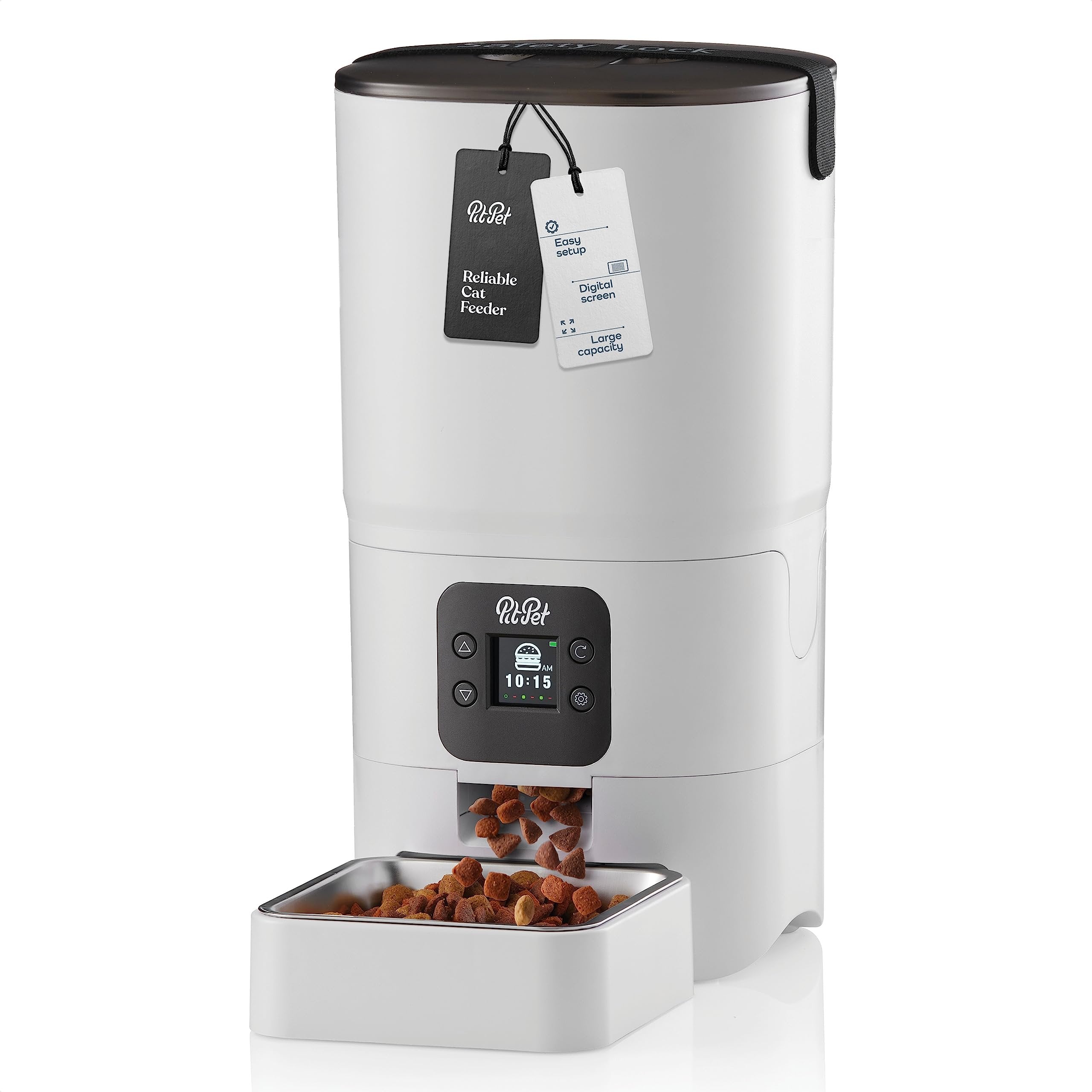 Smart Automatic Cat Feeder - 6-L Reliable Automatic Cat Food Dispenser with Display LCD Screen for Easy Set Up -Portion Control Automatic Dog Feeder - (White, 7 Litter (30 Cups))