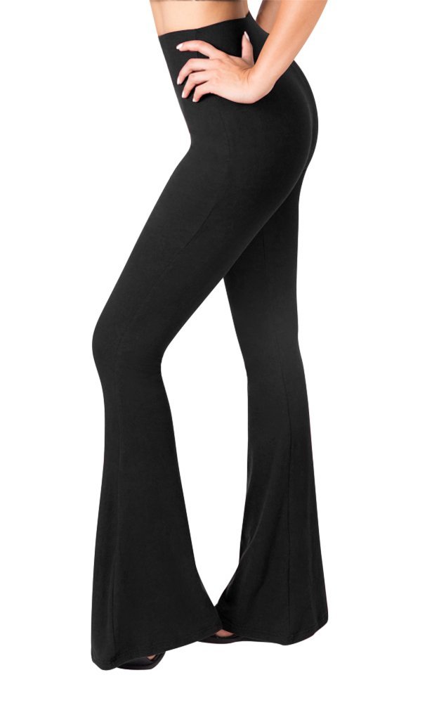 SATINA Womens High Waisted Flare Wide Leg Leggings, Printed & Solid, Reg & Plus, Black, XX-Large