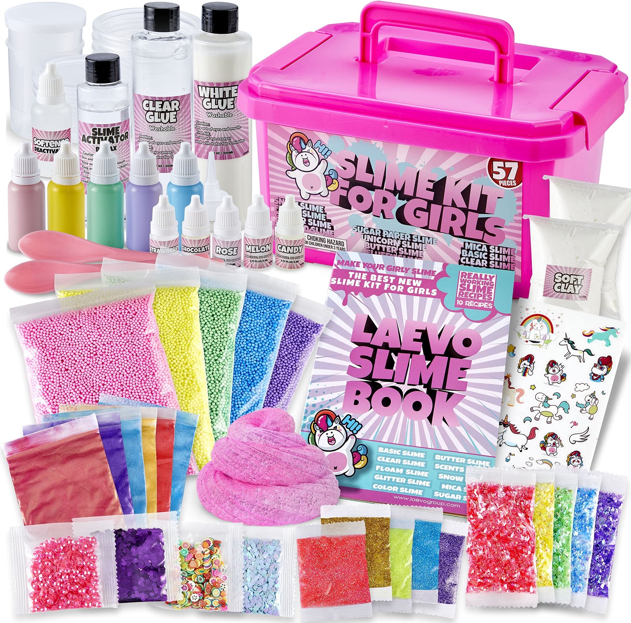 Laevo Unicorn Slime Kit for Girls - DIY Supplies Makes Butter Slime, Cloud Slime, Clear Slime & More Sets - Toys for 5+ Years Old