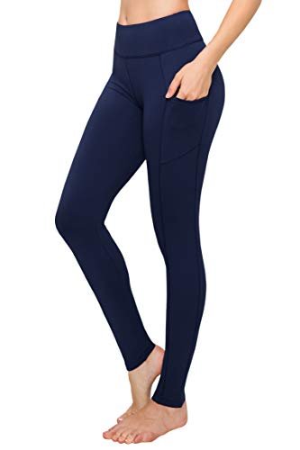 SATINA Womens High Waisted Leggings with Pockets -, Leggings for Regular & Plus Size Women, 3 Inch Waistband, Navy, One Size