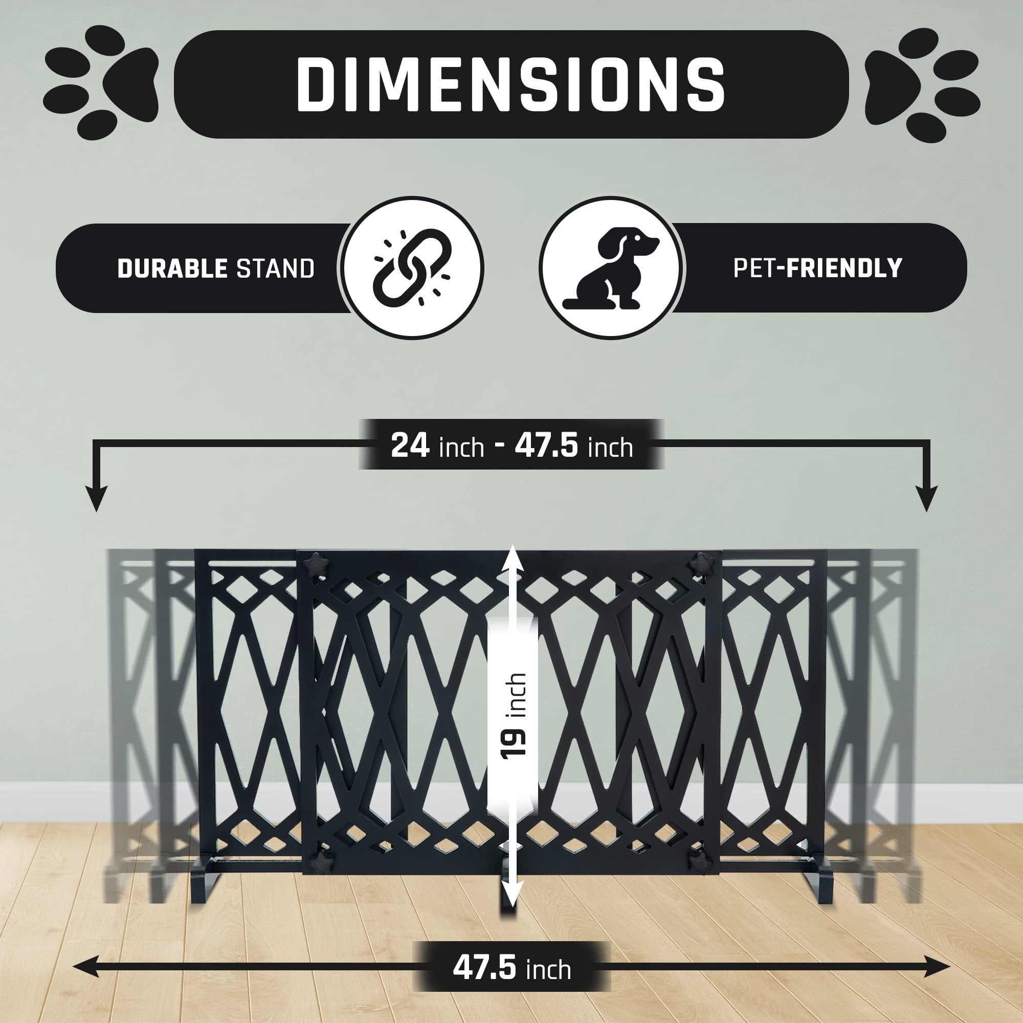 Bundaloo Freestanding Dog Gate Expandable Wooden Fence for Small to Medium Pet Dogs, Adjustable Pet Barrier for Stairs, Doorways, & Hallways (Diamond) (White)