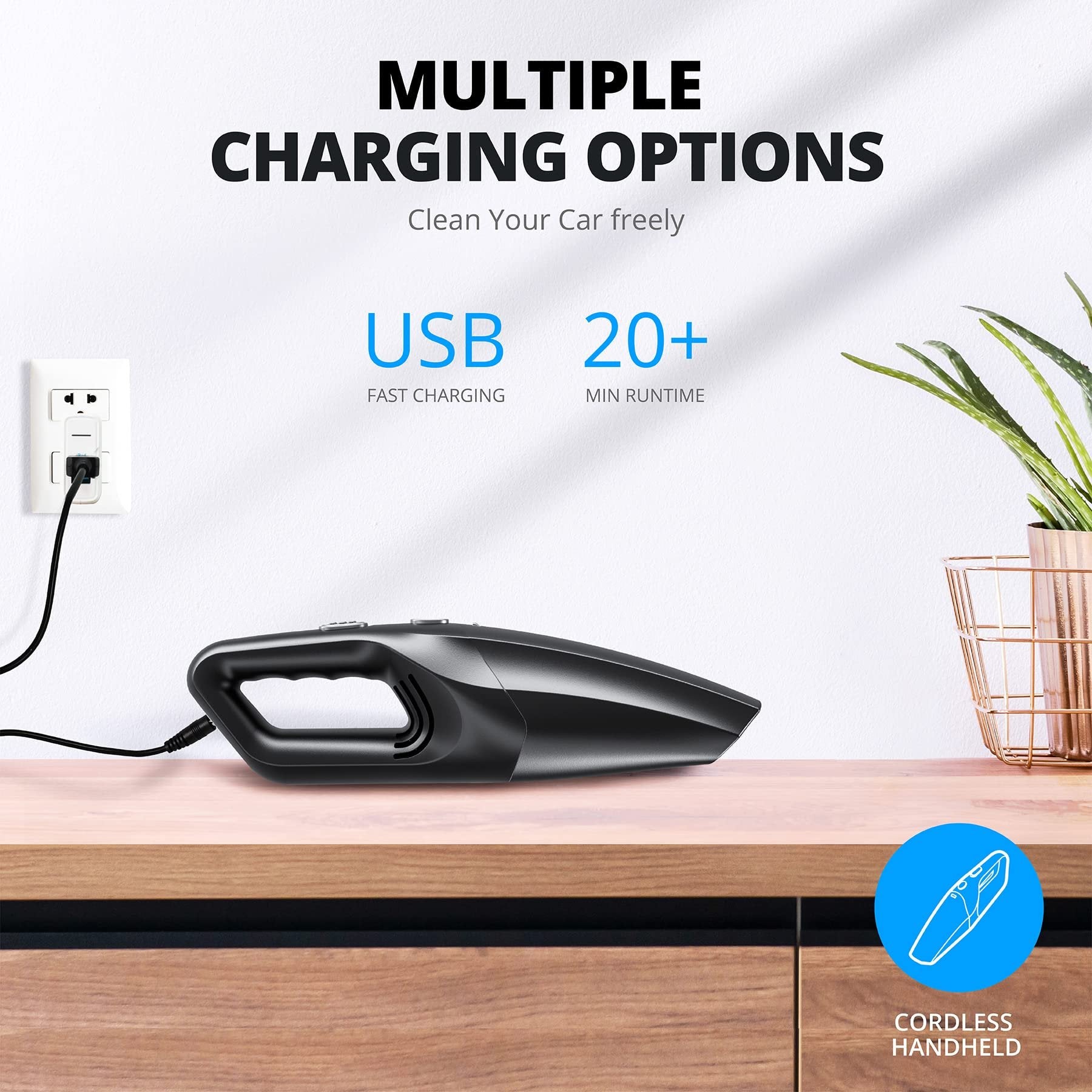 TEMOLA Car Vacuum Cleaner Cordless, Portable Handheld Vacuum Cleaner Rechargeable with HEPA Filter, Mini Hand Held Car Vacuum Cleaning Kit for Car Home Office Interior Detailing