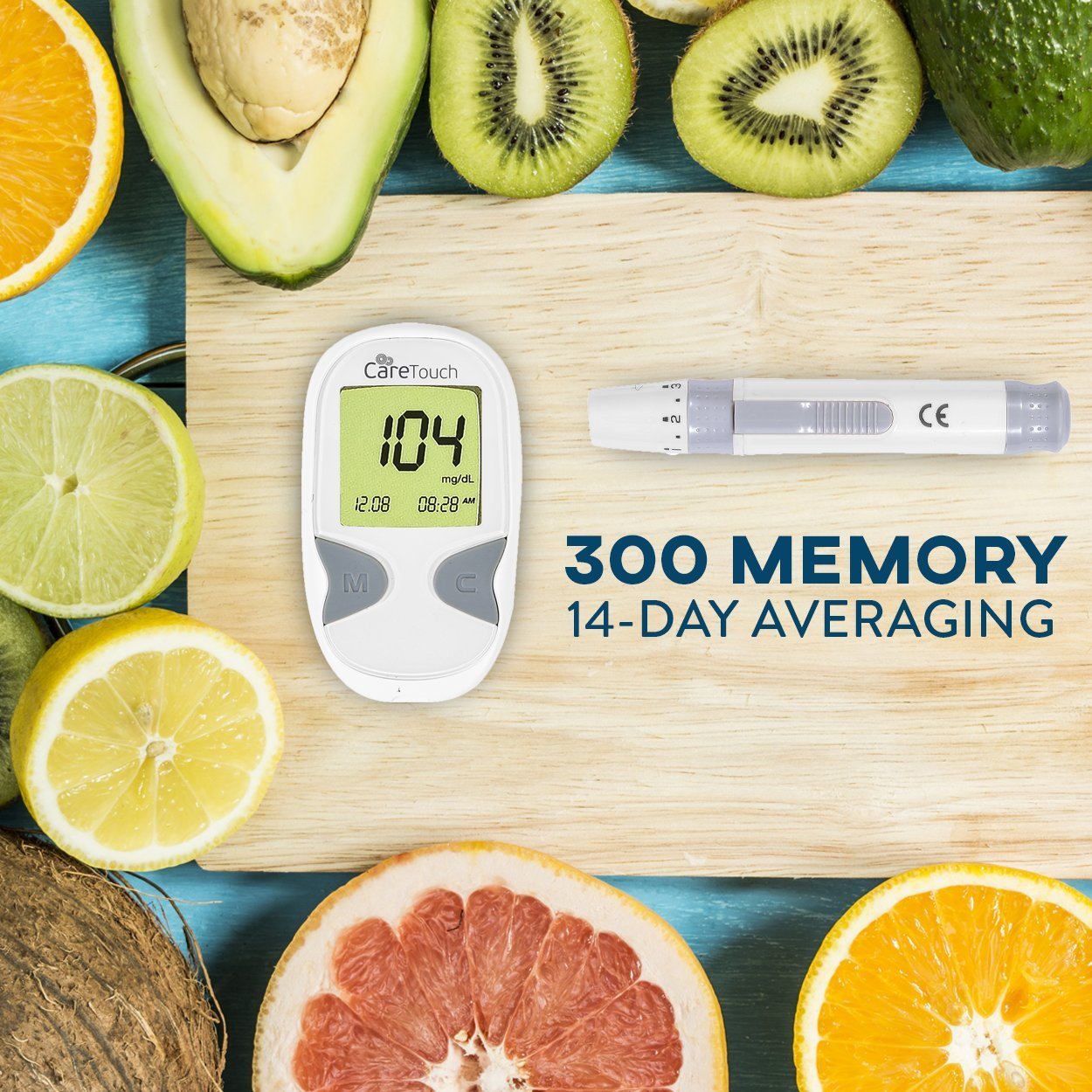 Care Touch Diabetes Testing Kit - Blood Glucose Monitor, 100 Blood Glucose Test Strips, 100 30-Gauge Lancets, Lancing Device, Battery, and Control Solution - for Blood Sugar Testing and Monitoring