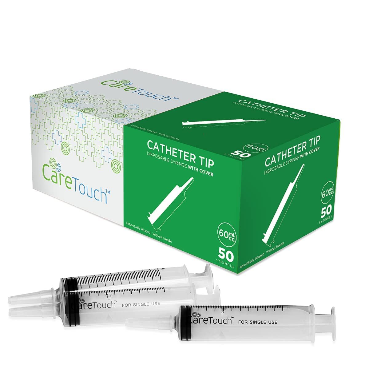 Care Touch 60ml Catheter Tip Syringe with Covers- 10 counts of 60cc Syringes with Catheter Tip by Care Touch - Individually Sealed 60cc Syringe - Sterile