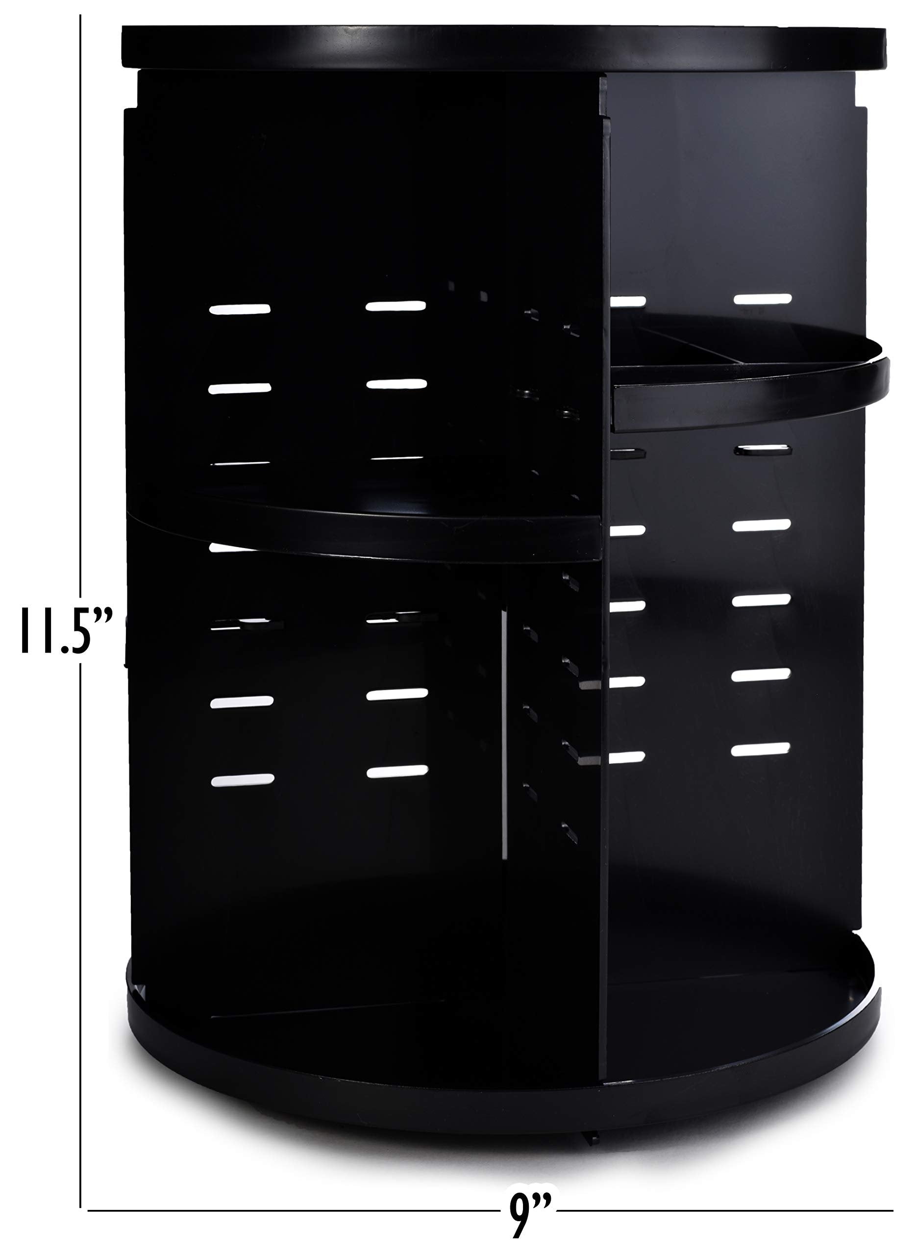 360 Rotating Makeup Organizer - Adjustable Shelf Height and Fully Rotatable. The Perfect Cosmetic Organizer for Bedroom Dresser or Vanity Countertop. (Black)