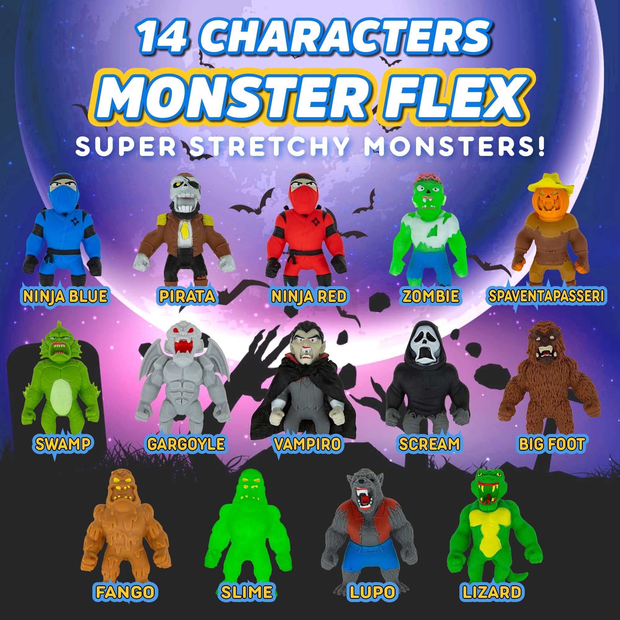 Monster Flex Stretchy Toys For Boys and Girls - 14 Unique Spooky Stretch Monsters, Monster Stretch Guy Toys For Kids Birthday Gift Party Favors Sensory Fidget Stress Toys for Kids, Series 2 (Gargoyle)