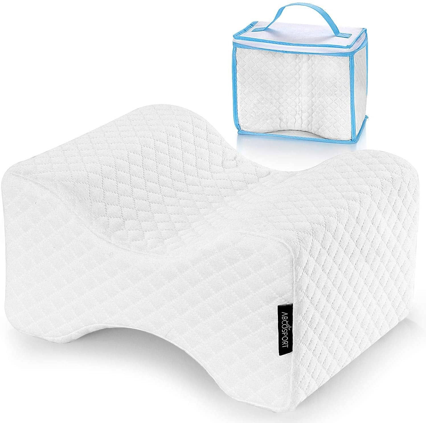 Abco Tech Memory Foam Knee Pillow, Leg Wedge Pillow for Back Pain, Side Sleeper Knee Pillow, Pregnancy, Spine Alignment, and Pain Relief, Breathable and Comfortable Contour Pillow with Washable Cover