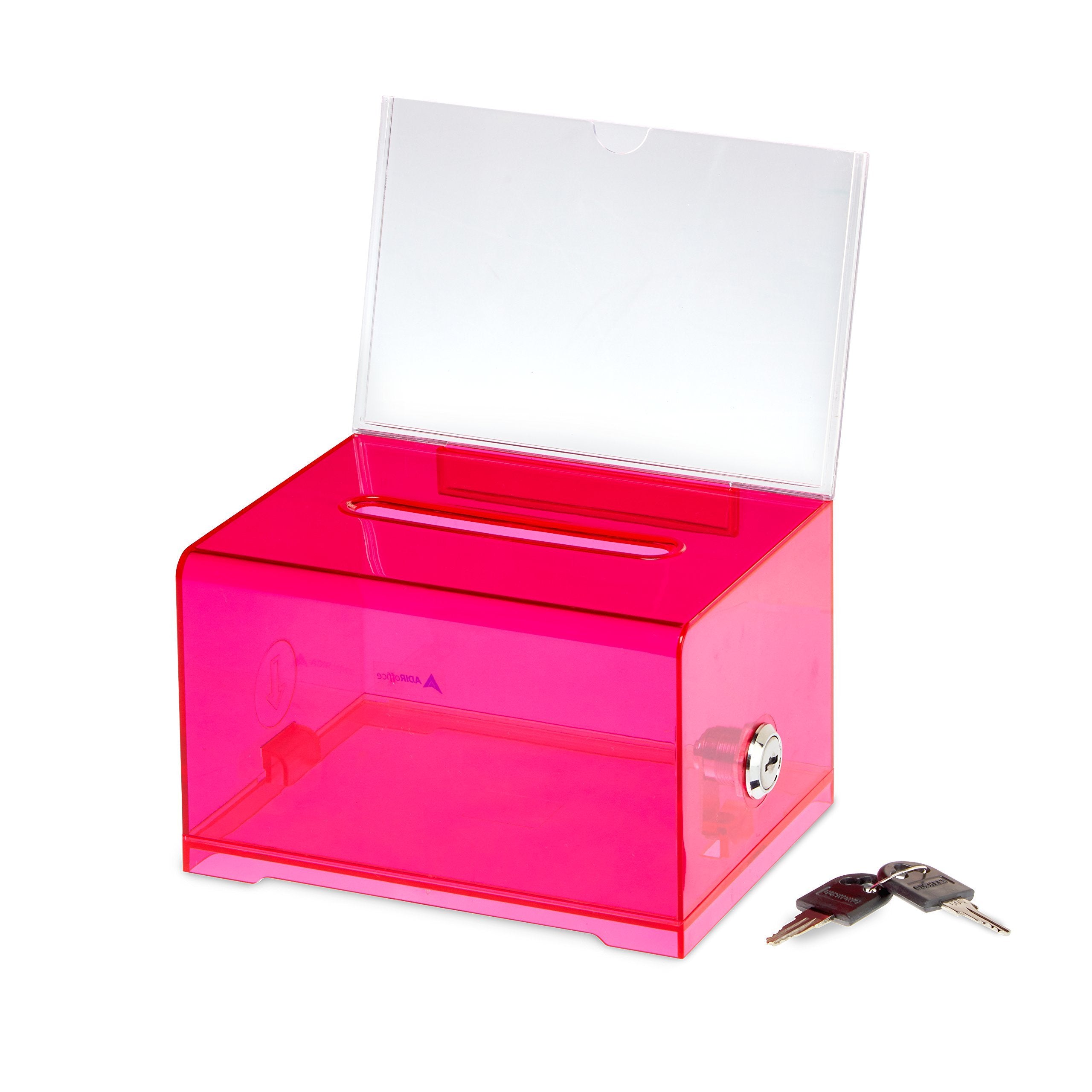 Adir Acrylic Donation Ballot Box with Lock - Secure and Safe Clear Slotted Suggestion Box - Storage Lock Deposit Box with Keys for Cards, Votes, Tickets, Feedback and Money (6.25" x 4.5" x 4")