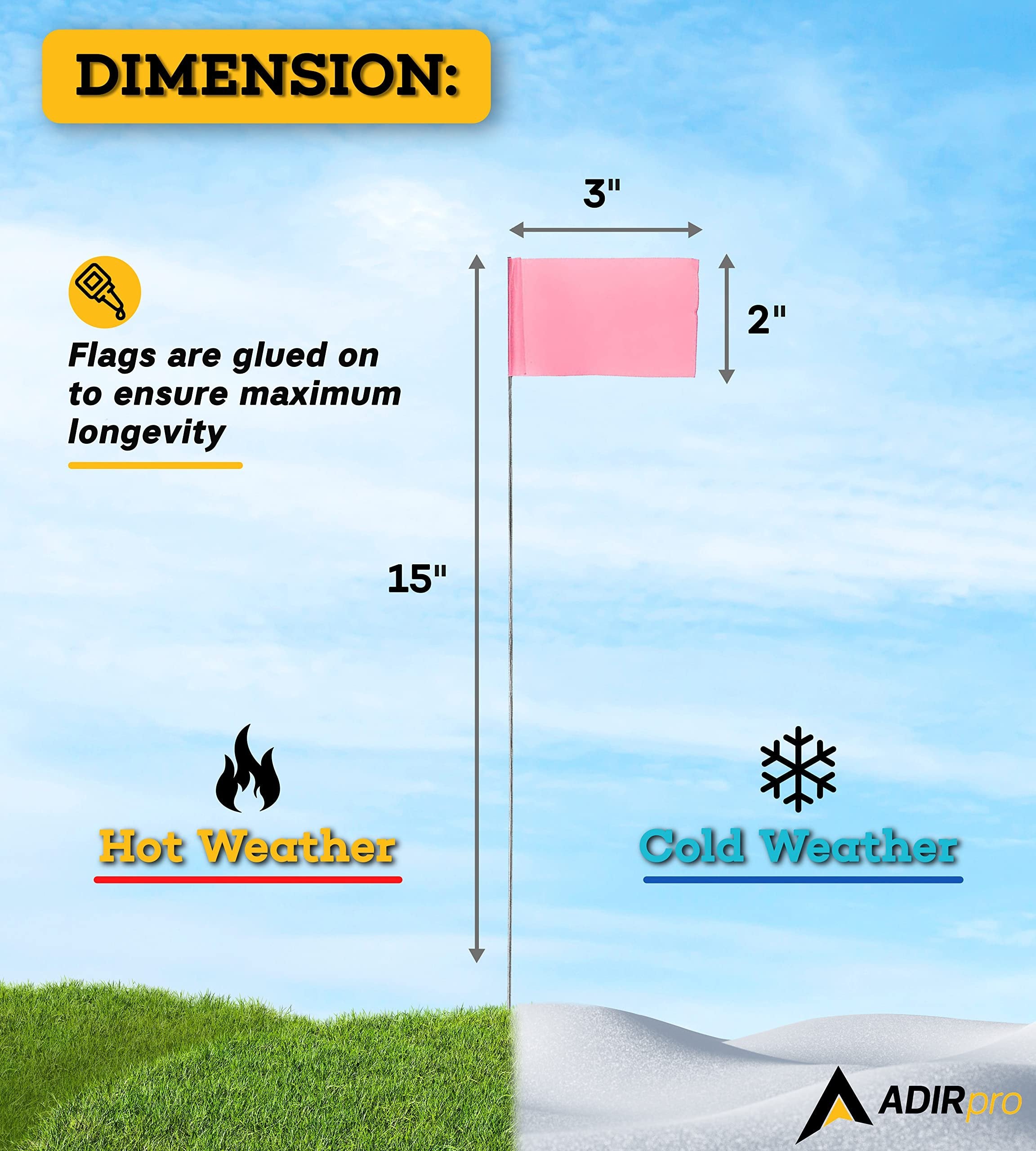 AdirPro Marking Flags 100 Pack - 2"x3" Lawn Flags - Marker Flags - Small & Thin Survey Flags - Flag Markers for Yard - Great for Ground Flags, Lawn Flags, Garden Flag Markers, Boundry Flags (Pink)