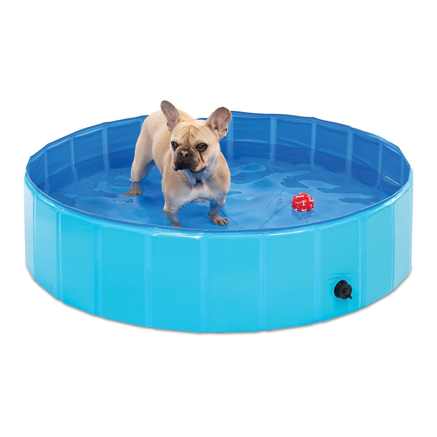 Bundaloo Dog Pool for Medium Dogs - Collapsible Foldable Portable Swimming Tub with Drain for Pets,- Outdoor Bathtub for Bathing, Cooling - 47" Wide, 11.5" Deep