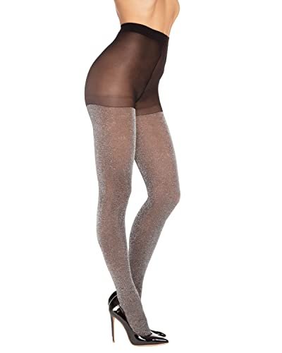 Dreamgirl womens Glittery With Non-slip Silicone Support Lurex Pantyhose, Black/Silver, One Size US