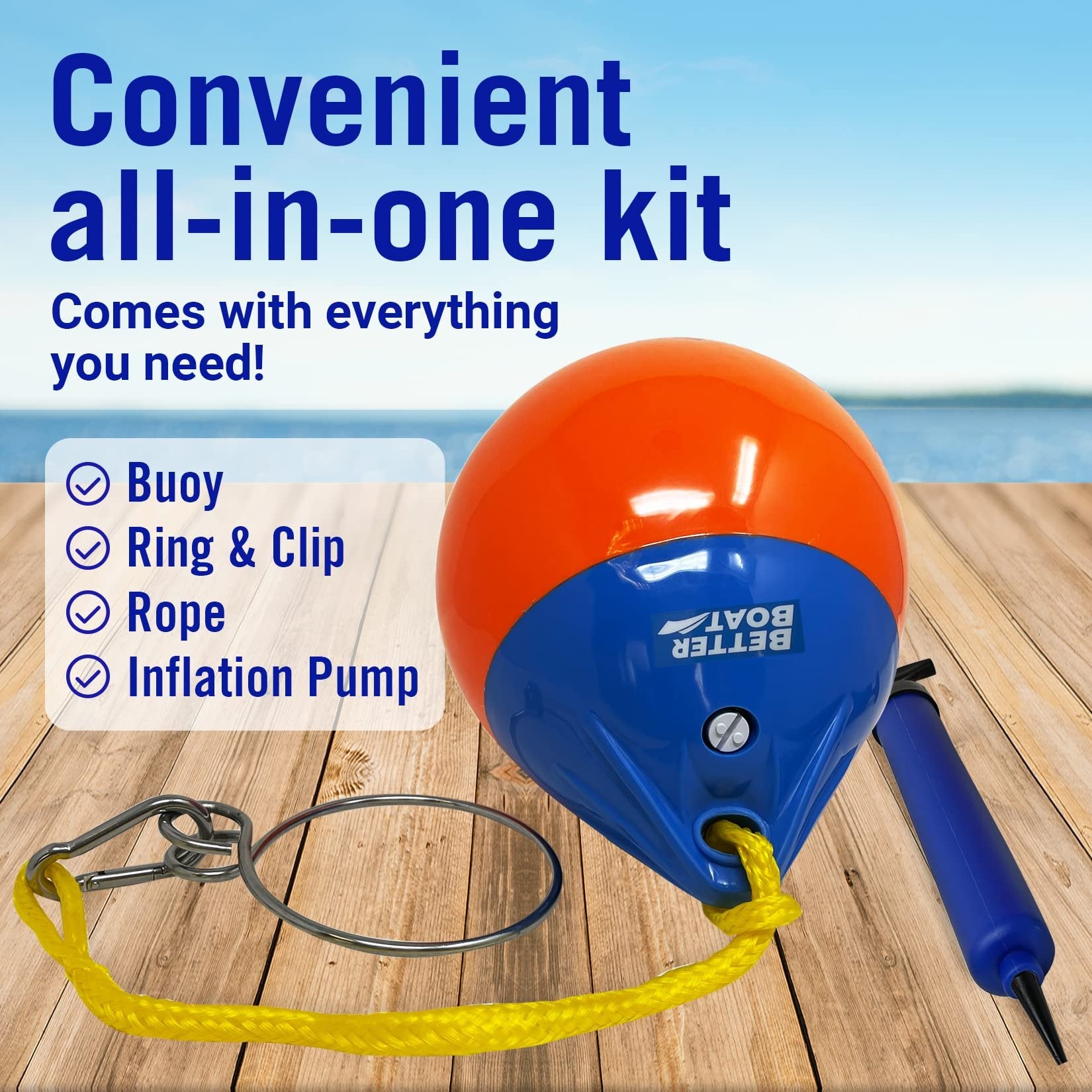 Anchor Bouy and Retrieval Ring 9" Inflatable Vinyl Boat Buoy Balls with Pump Round Boat Mooring Buoys, Marker and Anchor Float Ball Floating Pick Up for Rope for Sea & Lake