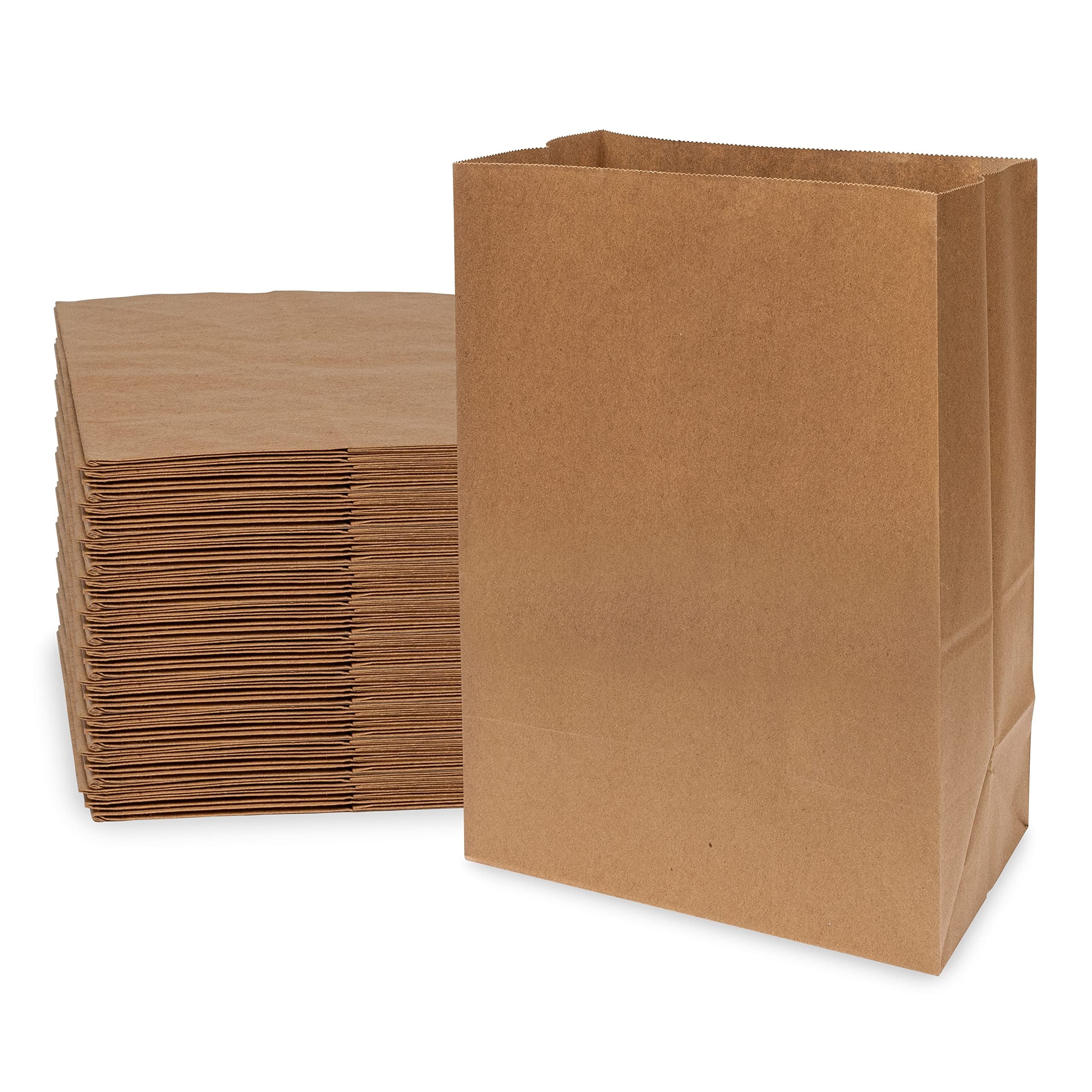 Brown Paper Bags - 1/8 BBL 100 Pack Kraft Paper Shopping Bags, SOS Grocery Bags Bulk for Lunch Bags, Food, Bread Bags, Delivery & Take Out, Deli, Bakery, Grocery and Convenience Store Use - 10x6x14