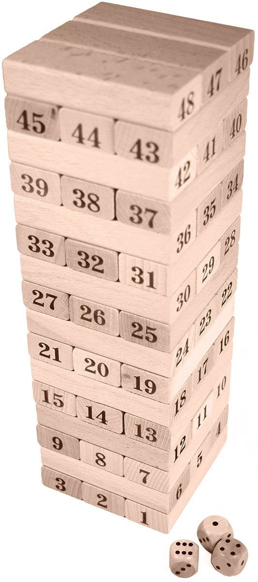 CoolToys Timber Tower Wood Block Stacking Game - Number Match Playset (48 Pieces)