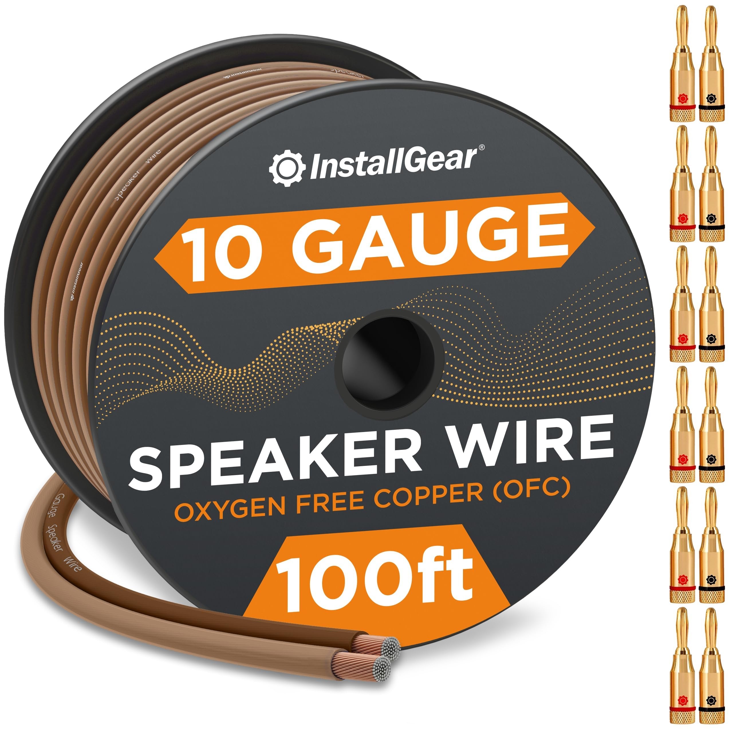 InstallGear 12 Gauge Speaker Wire with 12 Banana Plugs (100ft) - 12 AWG Speaker Wire Speaker Cable 99.9% | Oxygen-Free Copper - True Spec and Touch Cable | Speaker Wire 12 Gauge | Outdoor Speaker Wire