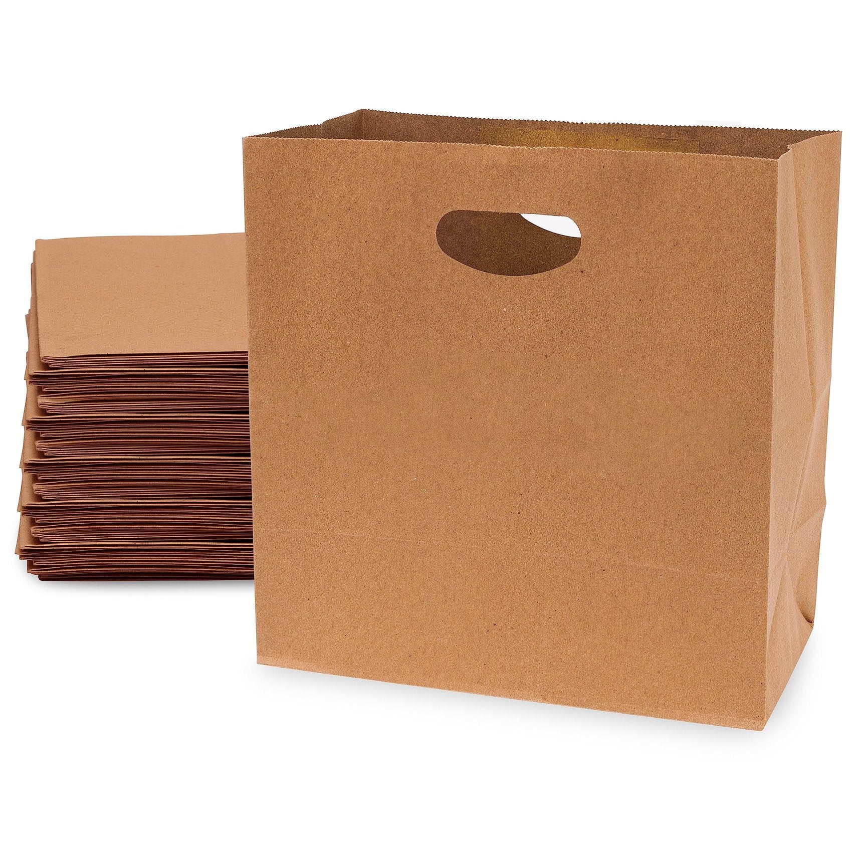 Brown Paper Bags with Handles - 11x6x11 100 Pack Small Die Cut Handle Brown Paper Lunch Bags, Paper Bags Bulk, Kraft Bags for Food Service, Takeout, Bread Bag, Shopping Bags for Small Business, Retail