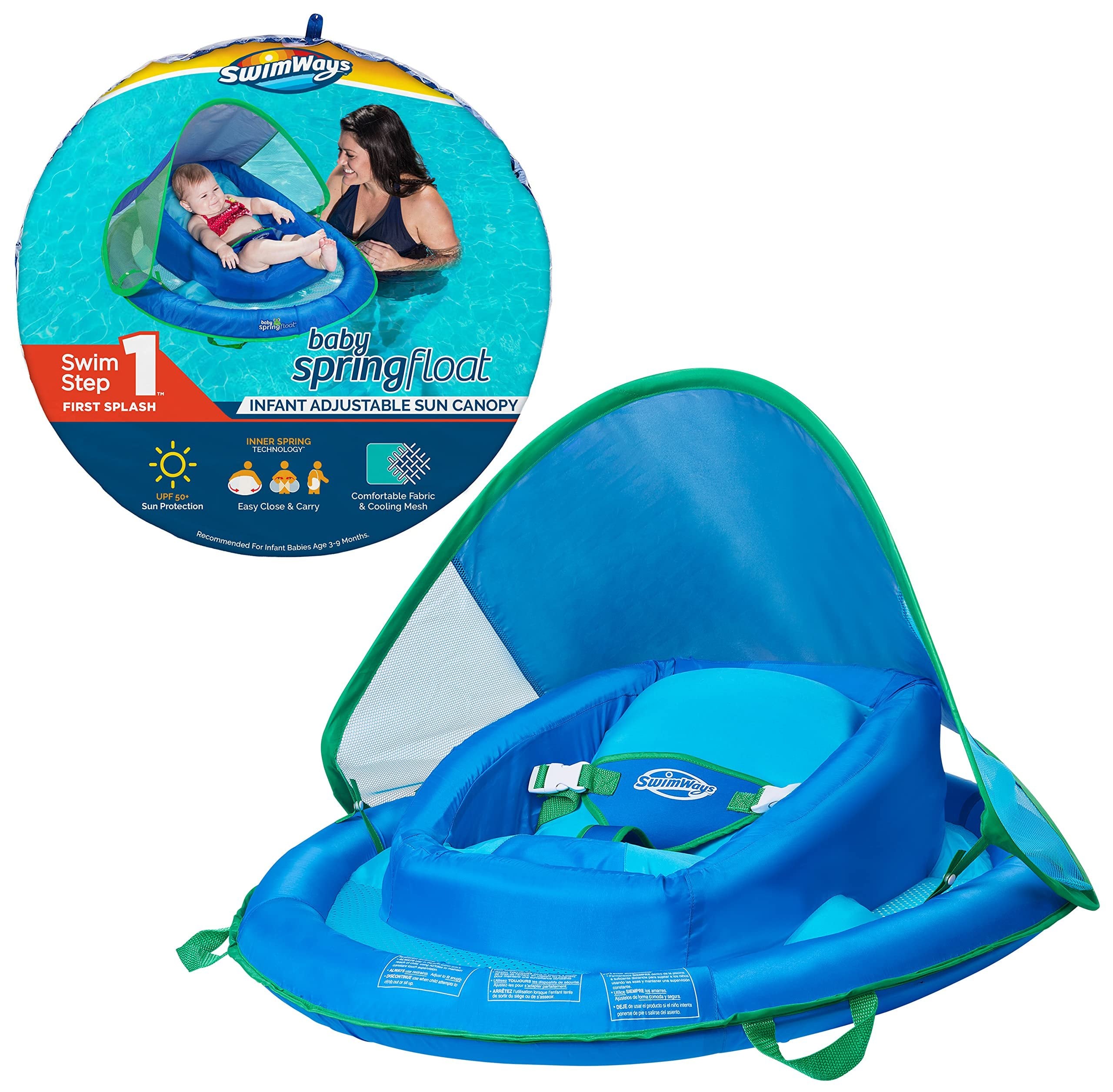 SwimWays Baby Spring Float Large with Canopy & UPF Sun Protection, Blue - Free Shipping & Returns
