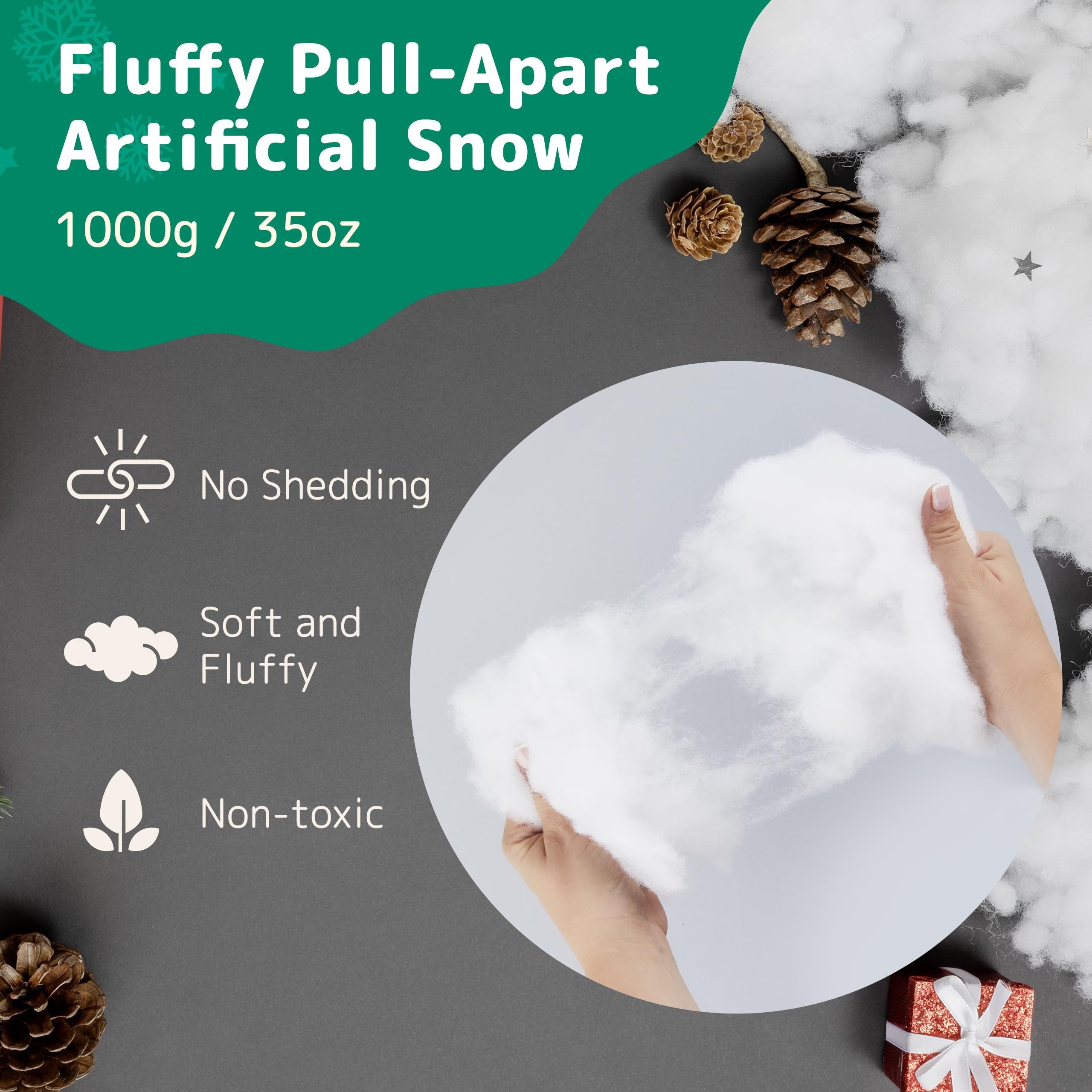 PREXTEX Pull-Apart Artificial Snow, 1000g/35oz - Fake Snow Decoration, Clouds for Room Ceiling, Cloud Decorations, Instant Snow Cotton Cloud Fluff, Christmas Village Sets, White Christmas Decorations