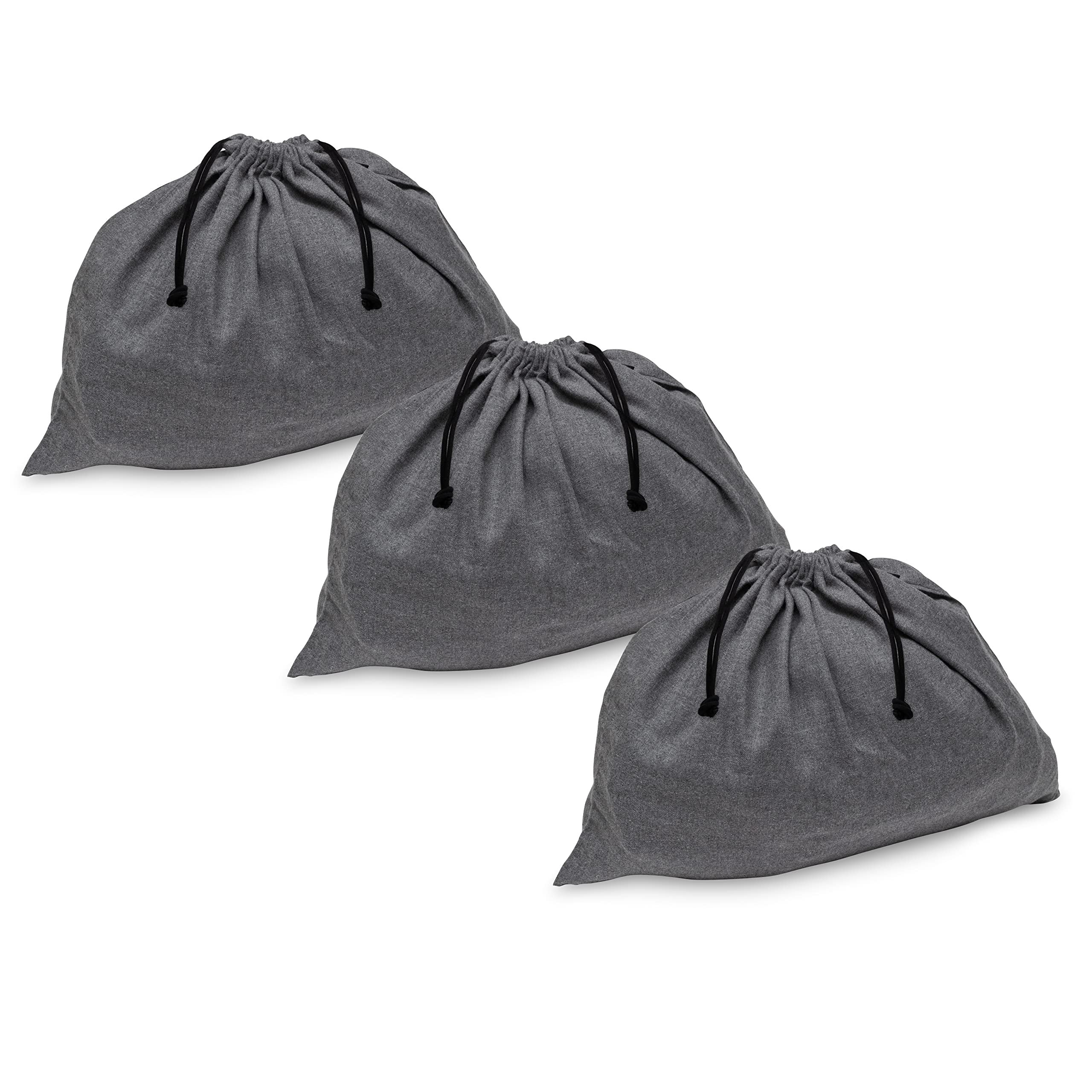 Dust Bags for Purses and Handbags - 3 Pack Drawstring Pouch, Grey Cotton Travel Storage Bags for Luggage, Suitcase, Closet, Purse, Handbag, Shoe, Organization Essentials, Dust Resistant - 18.9x15