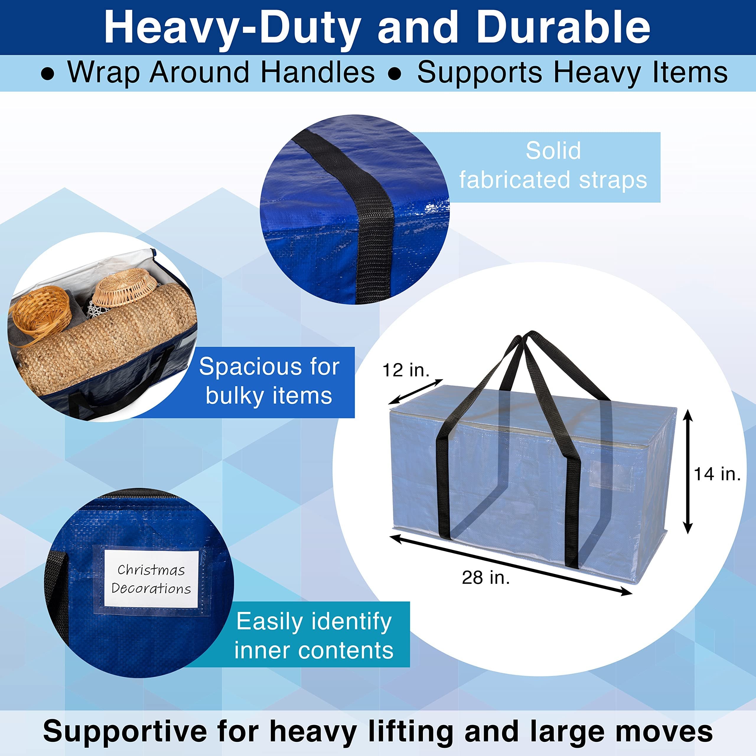 ClearSpace Heavy Duty Moving Bags or Storage Bag - Large Moving Boxes with Backpack Straps, Zippers & Handles - Perfect for Moving, College Dorm, Traveling, Camping, Christmas Decorations, 8 Pack