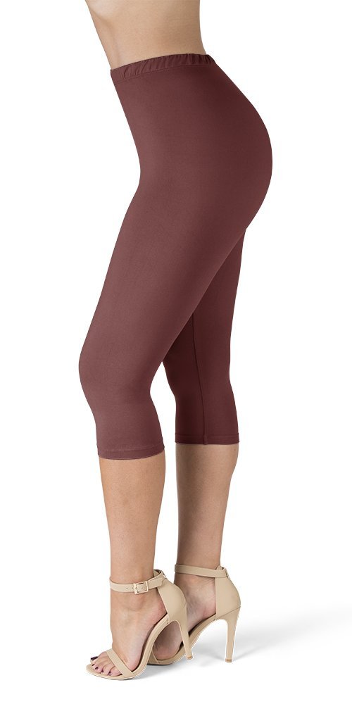 SATINA High Waisted Leggings for Women | Capri | 1 Inch Waistband (One Size, Wild Ginger)
