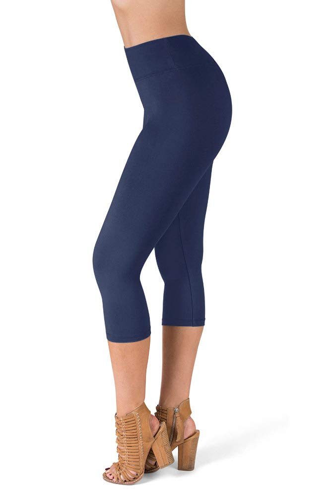 SATINA High Waisted Capri Leggings for Women - Capri Leggings for Women - High Waist for Tummy Control - Navy Capri Leggings for |3 Inch Waistband (One Size, Navy)