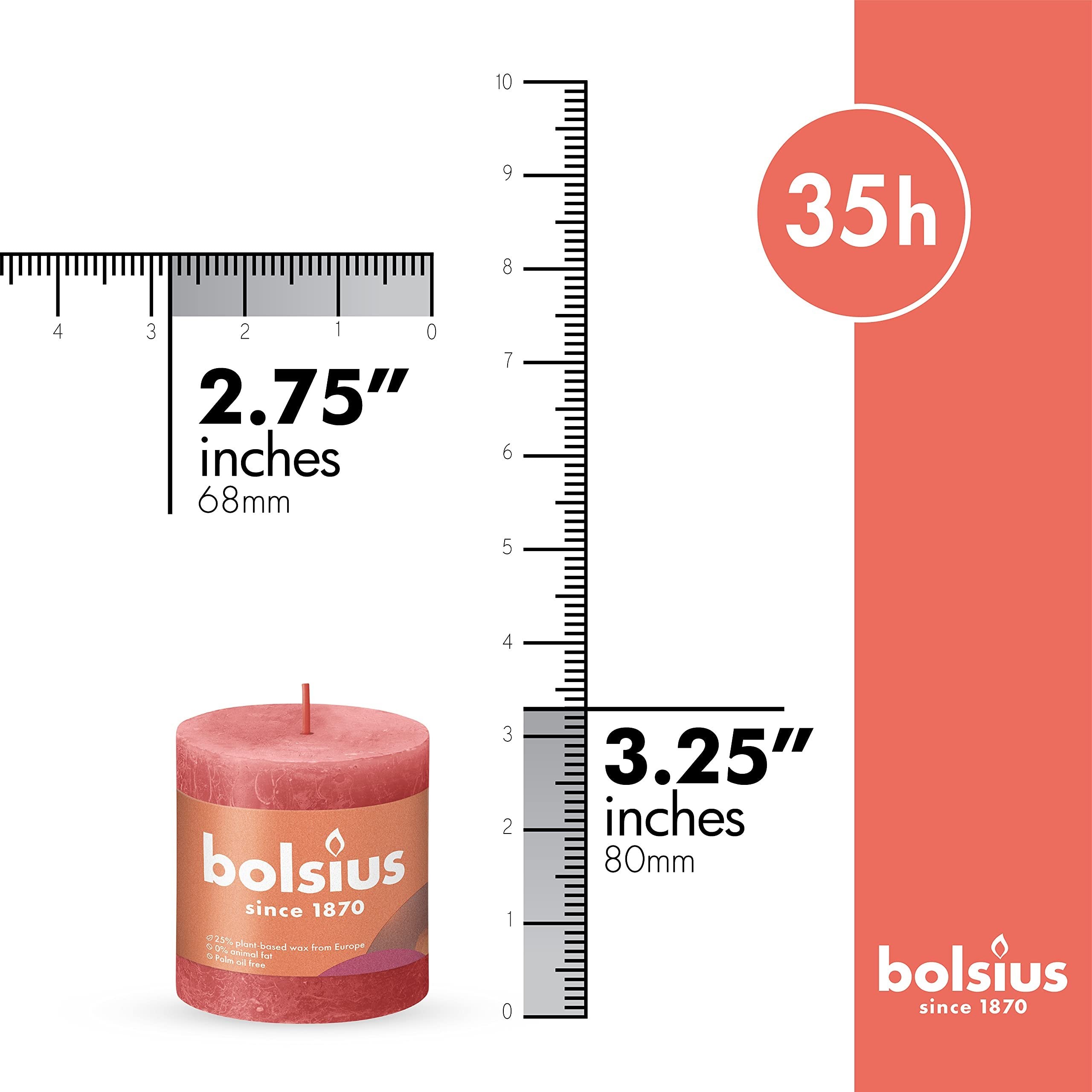 BOLSIUS Pillar Candles - Premium European Quality - Natural Eco-Friendly Plant-Based Wax - Unscented Dripless Smokeless