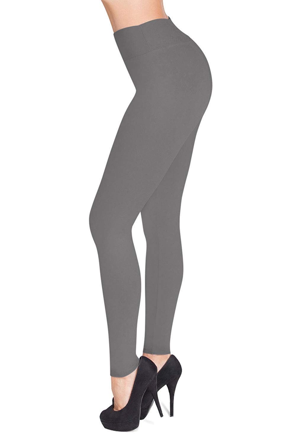 SATINA Womens High Waisted Leggings -, Leggings for Regular & Plus Size Women, 3 Inch Waistband, Gray, One Size