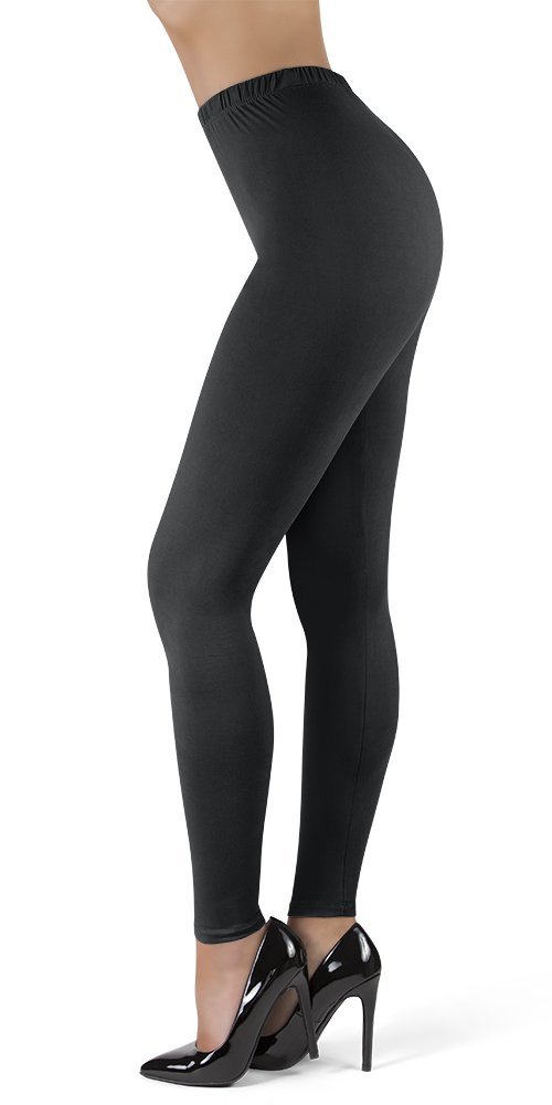 SATINA High Waisted Leggings for Women | Full Length | 1 Inch Waistband (Black, Plus Size)