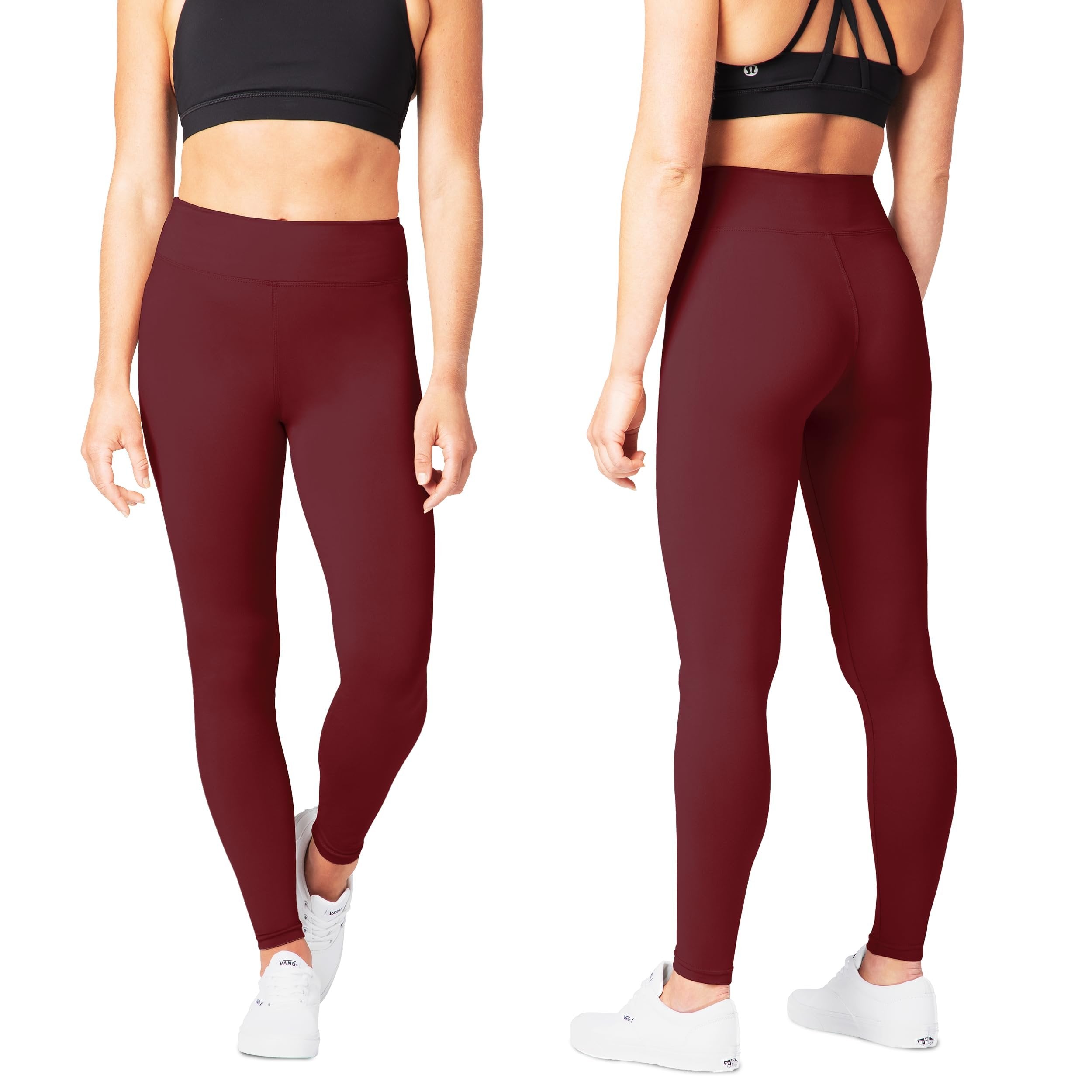 SATINA Womens High Waisted Leggings -, Leggings for Regular & Plus Size Women, 3 Inch Waistband, Burgundy, One Size