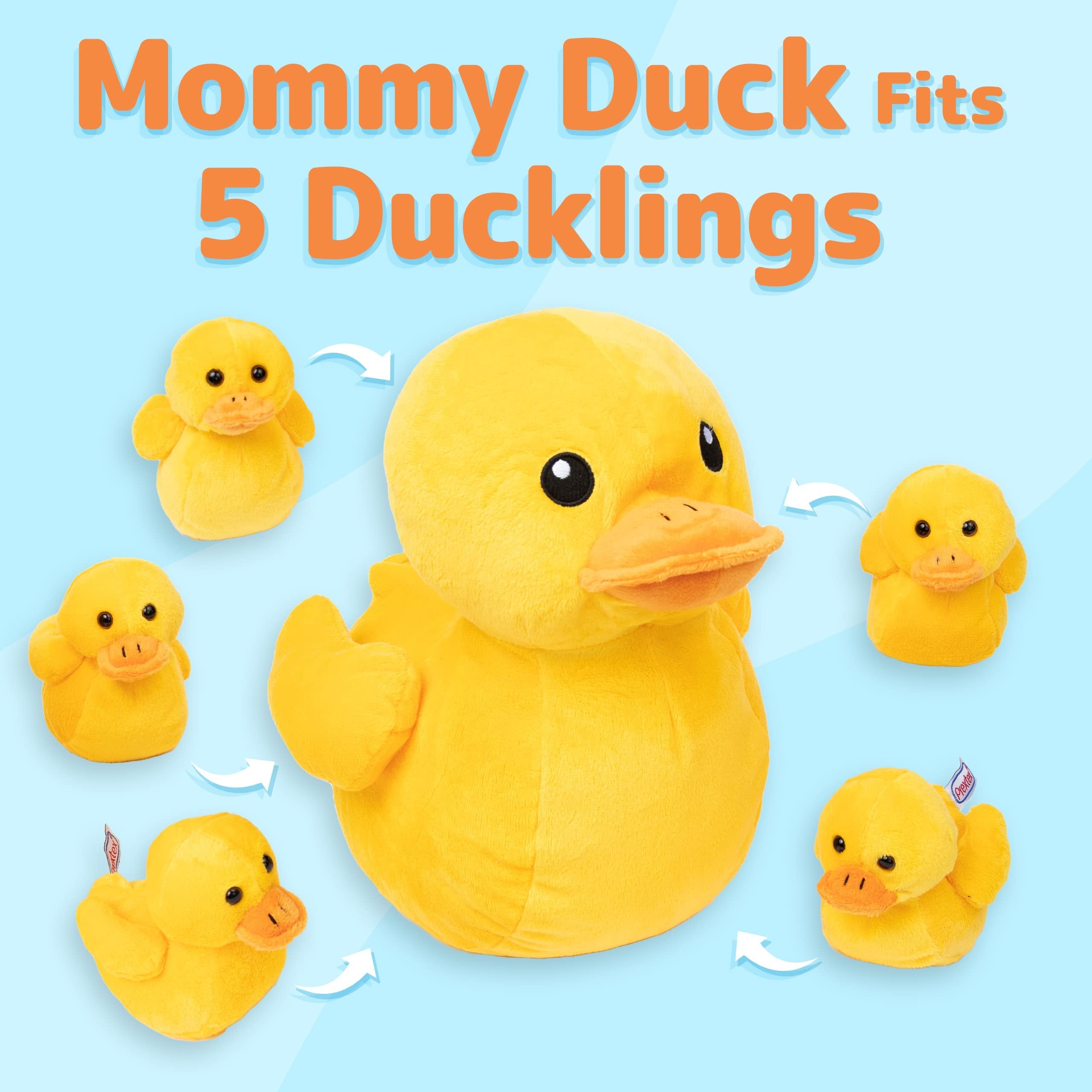 PREXTEX Plush Duck Toys Stuffed Animal with 5 Ducks Baby Stuffed Animals - Big Duck Zippers 5 Little Plush Baby Ducklings - Duck Plush Toys for Kids 3-5 - Duck & Duckling Toy - Gift for Duck Lovers