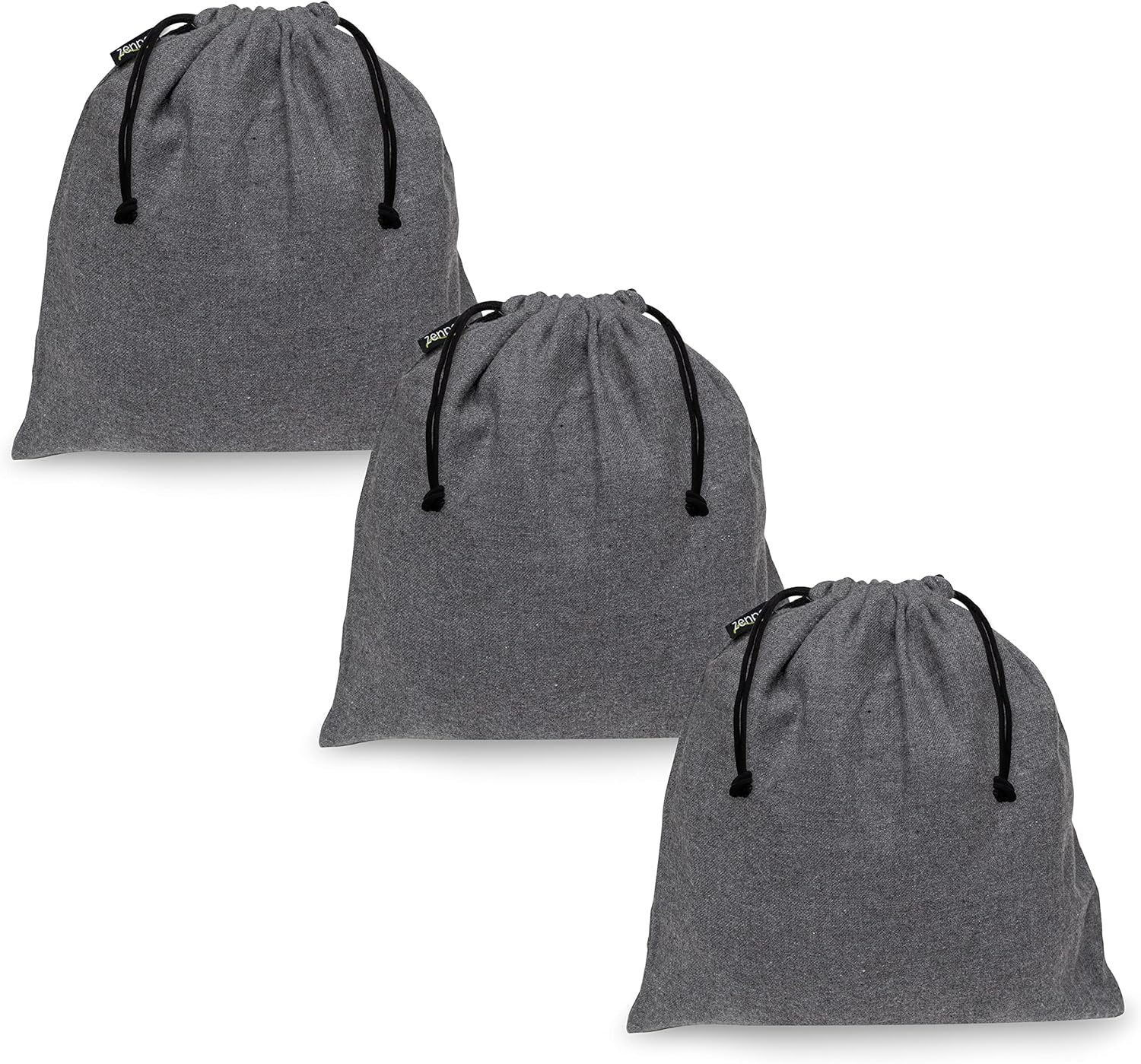Drawstring Pouch - 3 Set Gray Cotton Dust Bags, Luggage Organizer, Travel Essentials for Suitcase Packing & Organizing, Home Storage, Small Clutches, Wallets, Belts, Leather Goods - 11x11.5