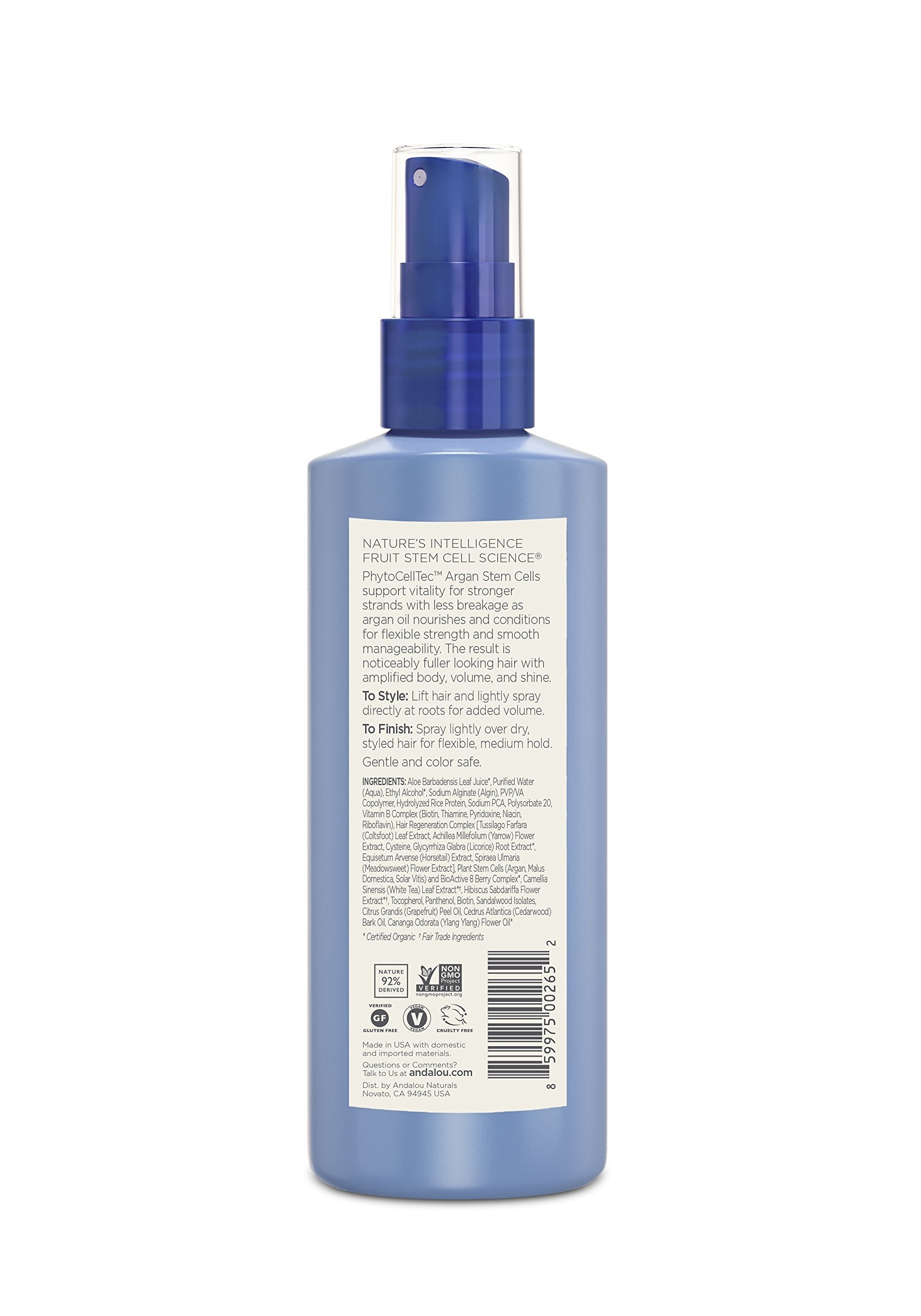 Andalou Naturals Argan Stem Cell Age Defying Hair Spray, 6 Ounce