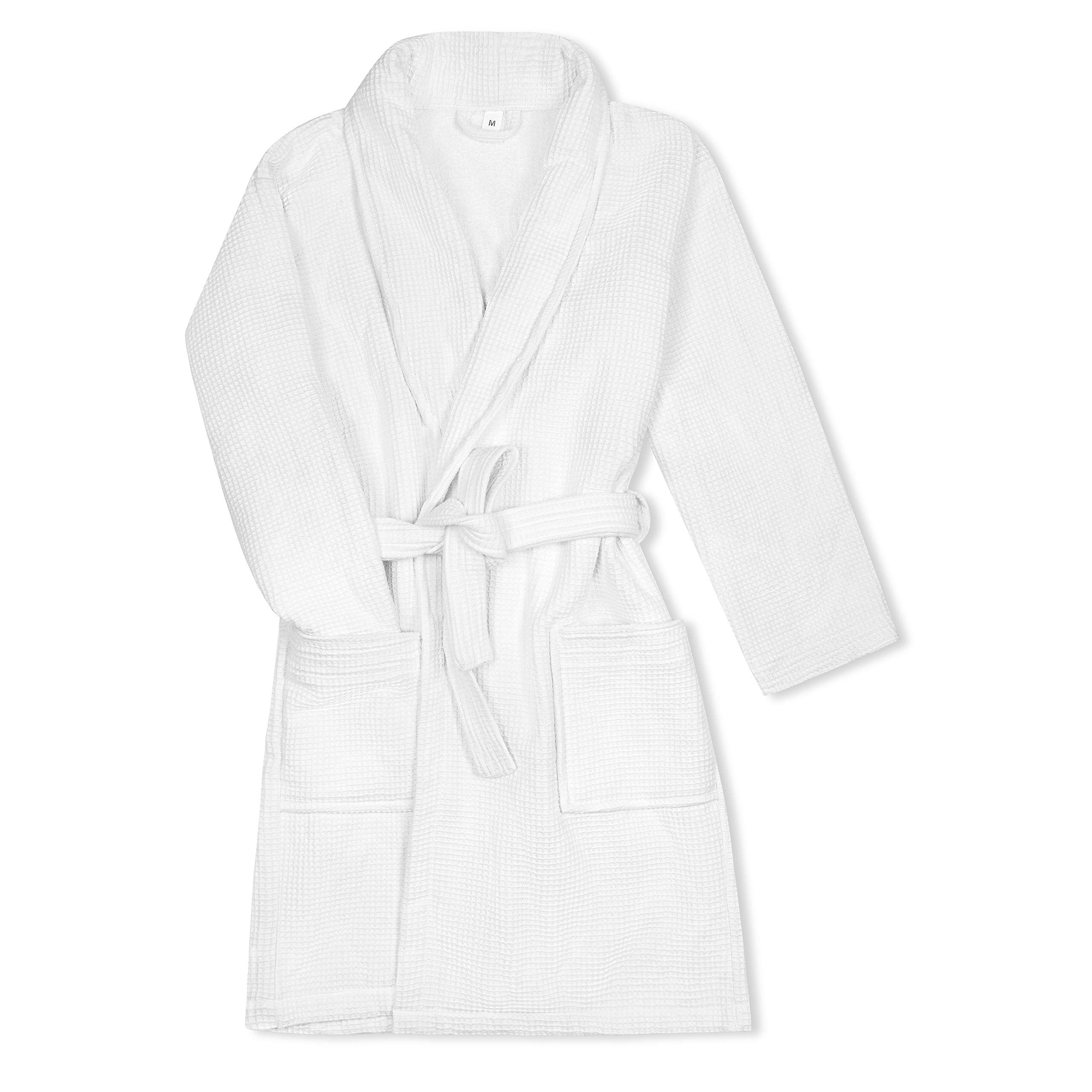 Luxury White Bath Robe Unisex, Cotton waffle bathrobe large for Spa, Shower, Hotel, House, lightweight soft terry bathrobes long size, Quick Dry terrycloth robes absorbent (L/XL)
