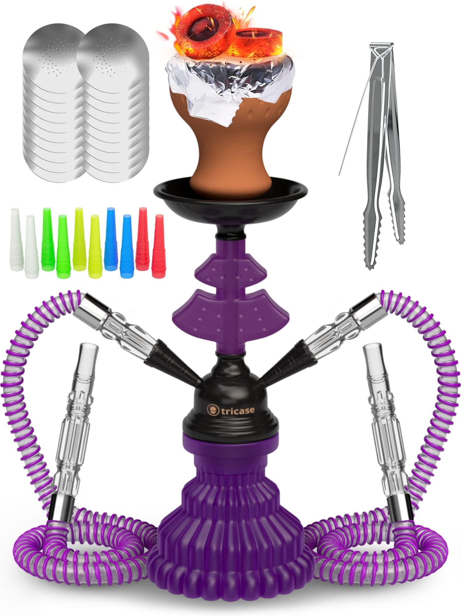 Hookah Set with 2 Hose 11" Premium Portable Mini Hookah Complete Set Hookah Glass Vase - Premium Hookah Set with 2 Hose 11" Portable Mini Hookah Complete Set Hookah Glass Vase - Hookah Machines