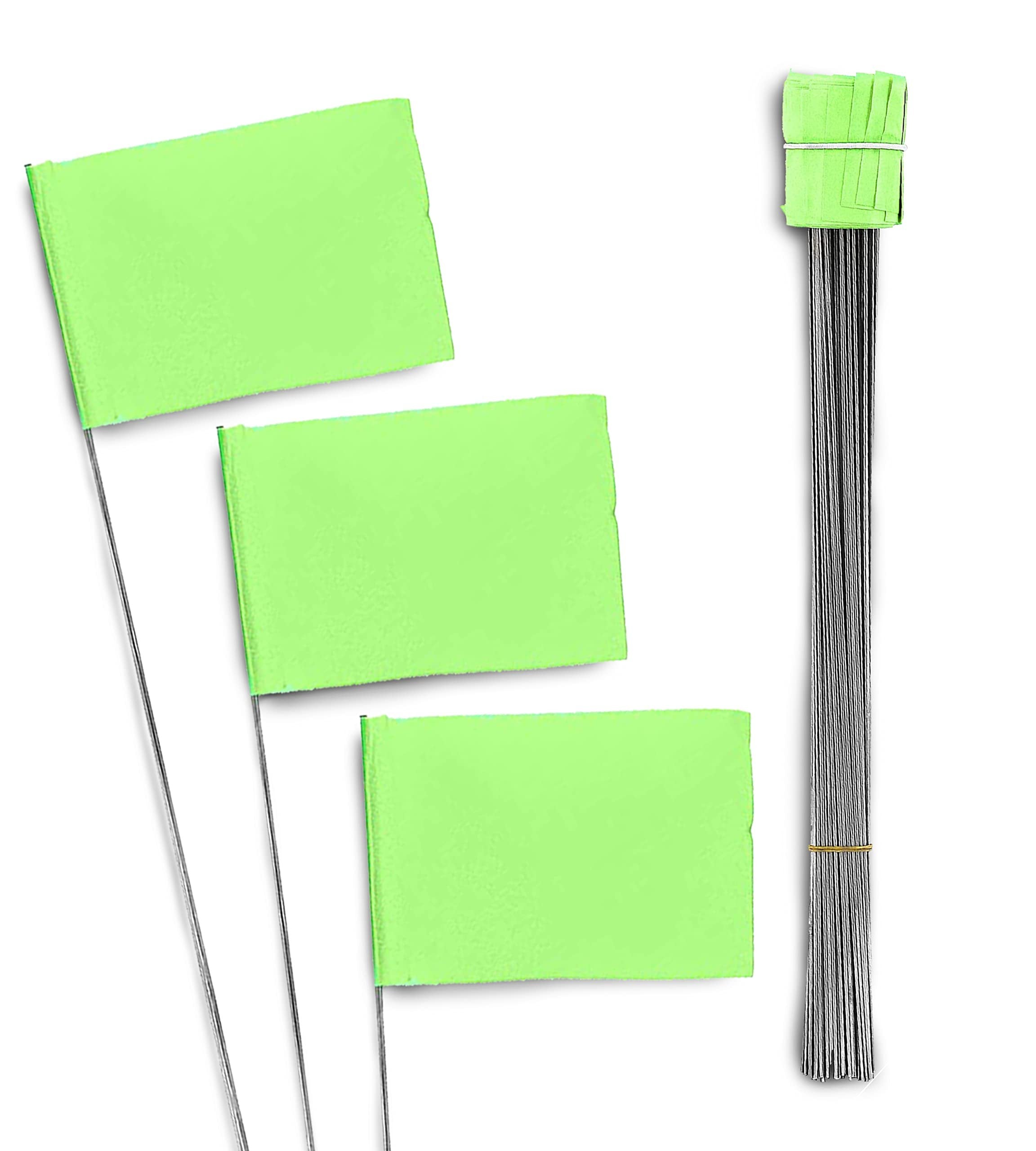 AdirPro Marking Flags 100 Pack - 2"x3" Lawn Flags - Marker Flags - Small & Thin Survey Flags - Flag Markers for Yard - Great for Ground Flags, Lawn Flags, Garden Flag Markers, Boundry Flags (Lime)