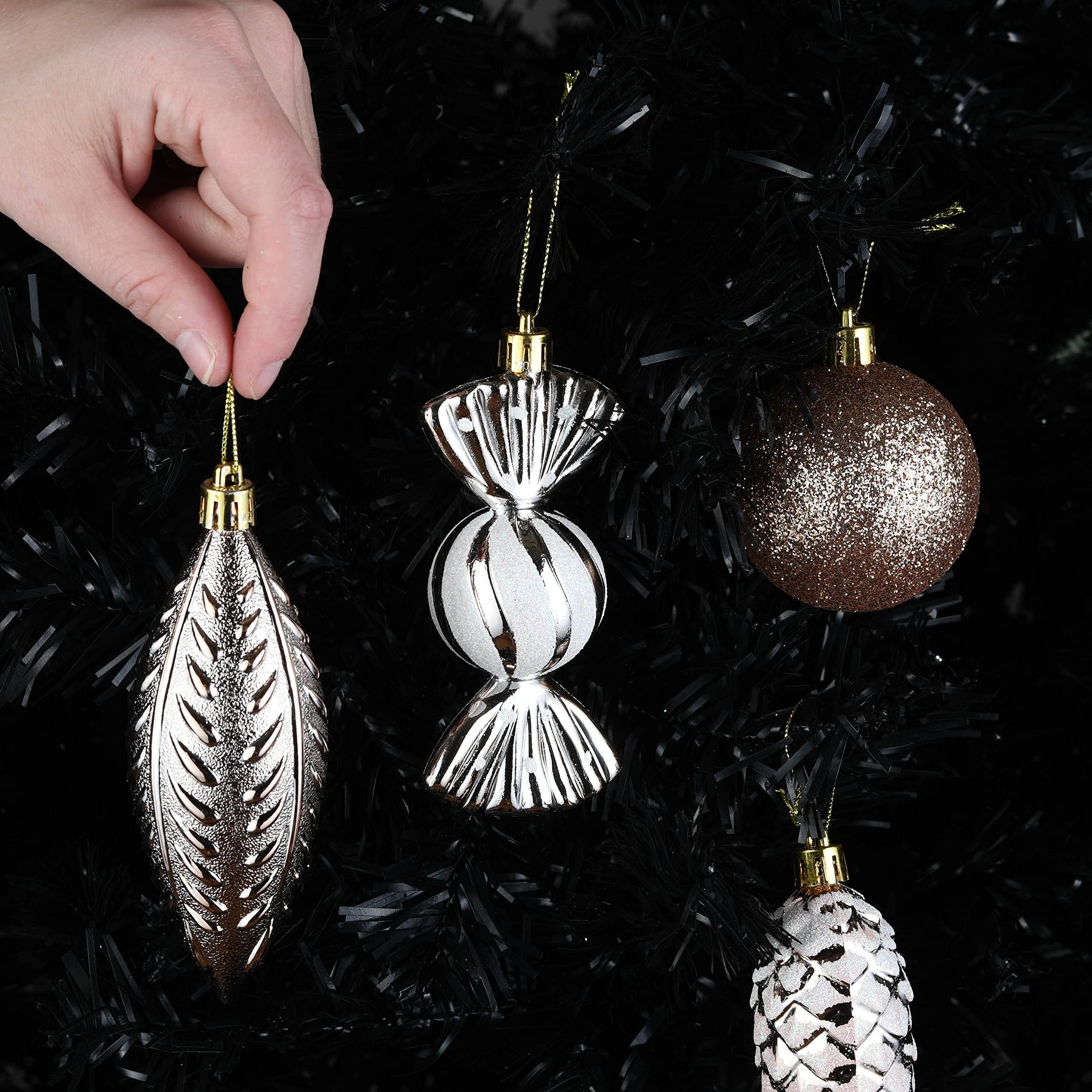 Prextex Christmas Tree Ornaments - Champagne Christmas Ball Ornaments Set for Christmas, Holiday, Wreath & Party Decorations (24 pcs - Small, Medium, Large) Shatterproof