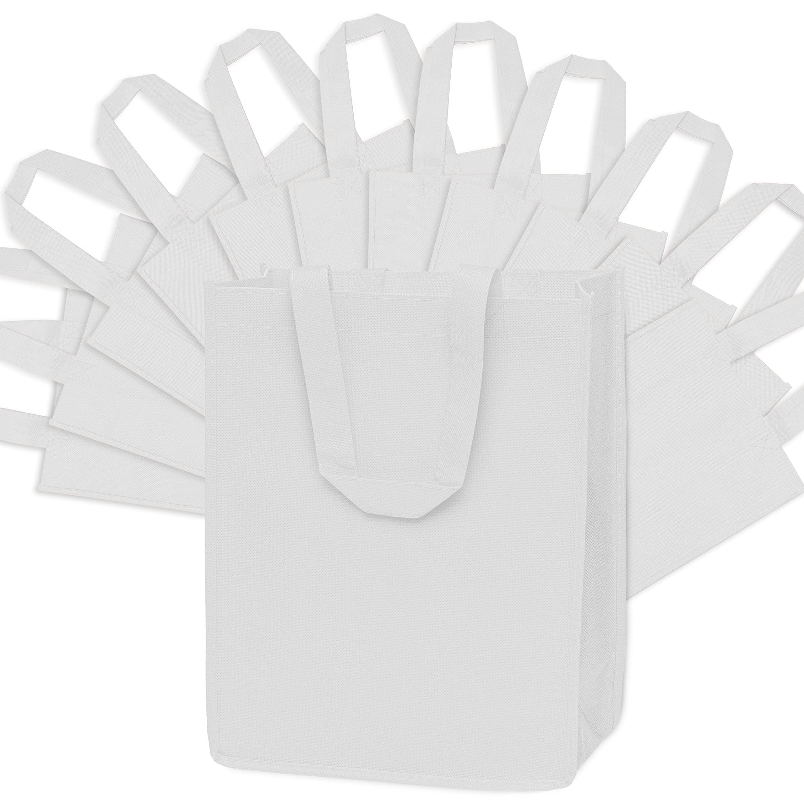 Reusable Bags - 12 Pack Medium White Heavy Duty Tote Bag with Handles, Blank Totes with Durable Stitched Handles for Grocery Shopping, Gifts, Retail, Small Businesses, Boutiques, Bulk - 10x5x13