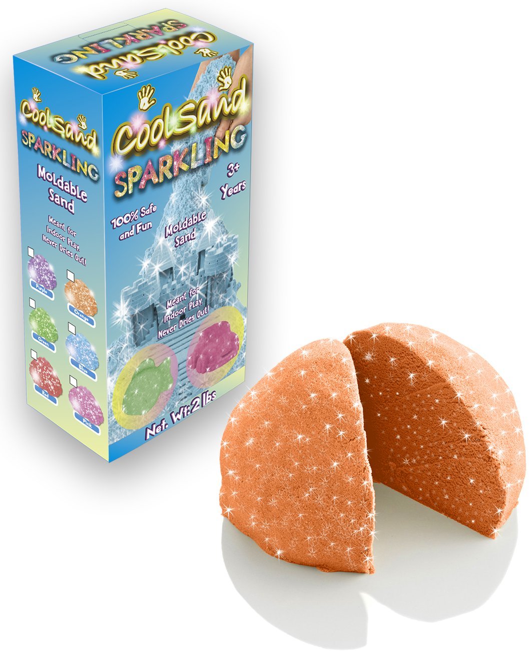 CoolSand Sparkling Orange Citrine 2 Pound Refill Pack - Moldable Indoor Play Sand in Resealable Bag