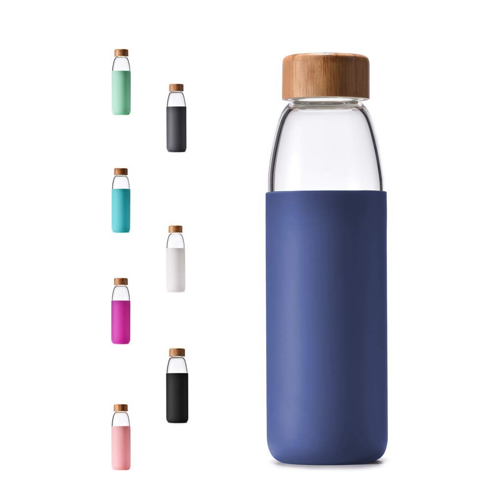 veegoal Glass Water Bottles 25 Oz Borosilicate with Bamboo Lid, BPA-FREE, Non-Slip Silicone Sleeve, and Stainless Steel Leak Proof Lid - Reusable Glass Bottle for Men and Women