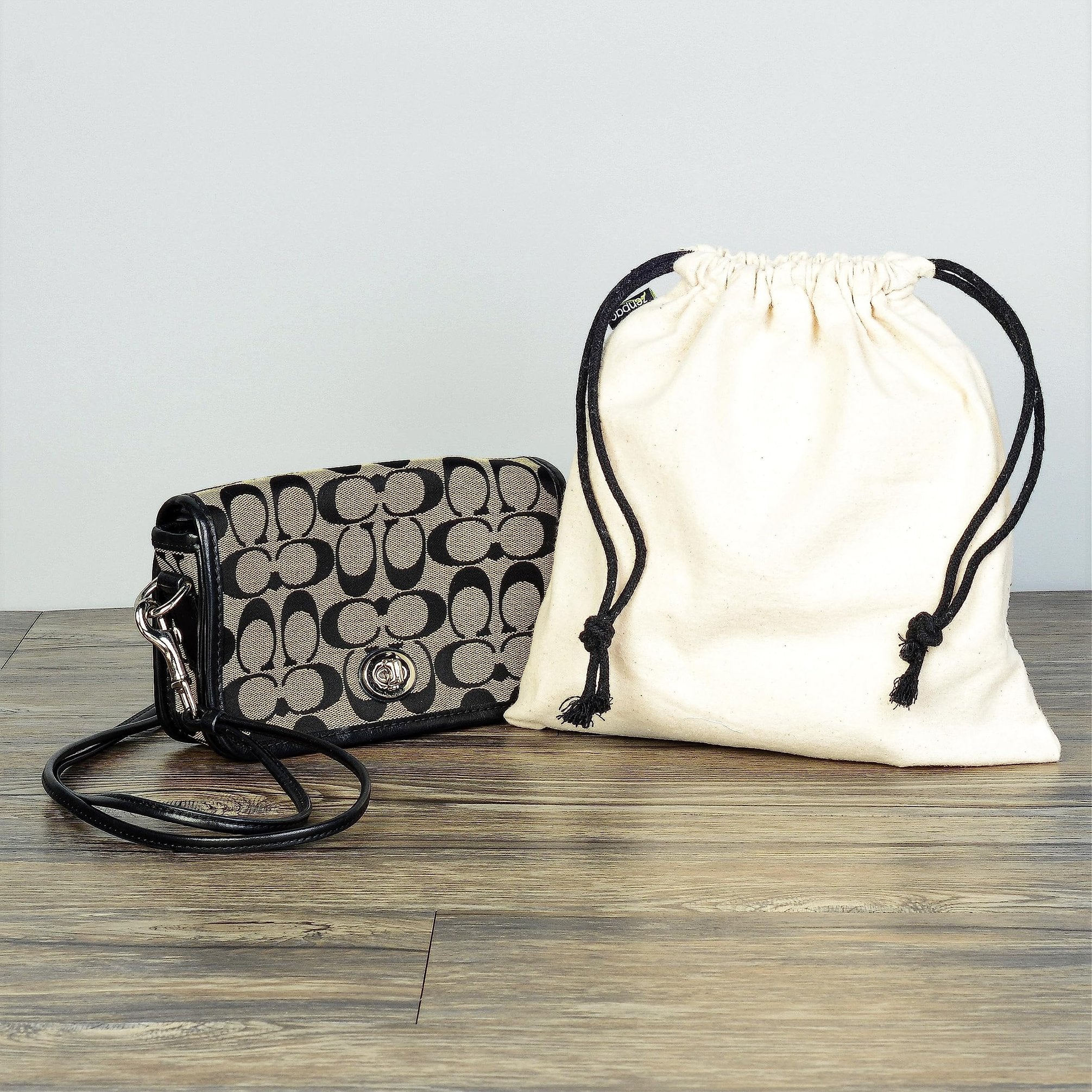 Beige Drawstring Flannel Storage Bags, 11x11.5, 0