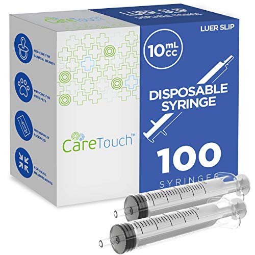 Care Touch 10ml Syringe with Luer Slip Tip - 100 Sterile Syringes - No Needle Great for Dispensing Oral Medicine and Home Care