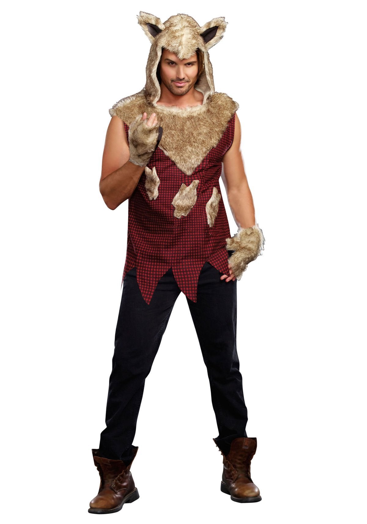 Dreamgirl Mens Big Bad Wolf Costume, Adult Hooded Werewolf Halloween Costume - Large