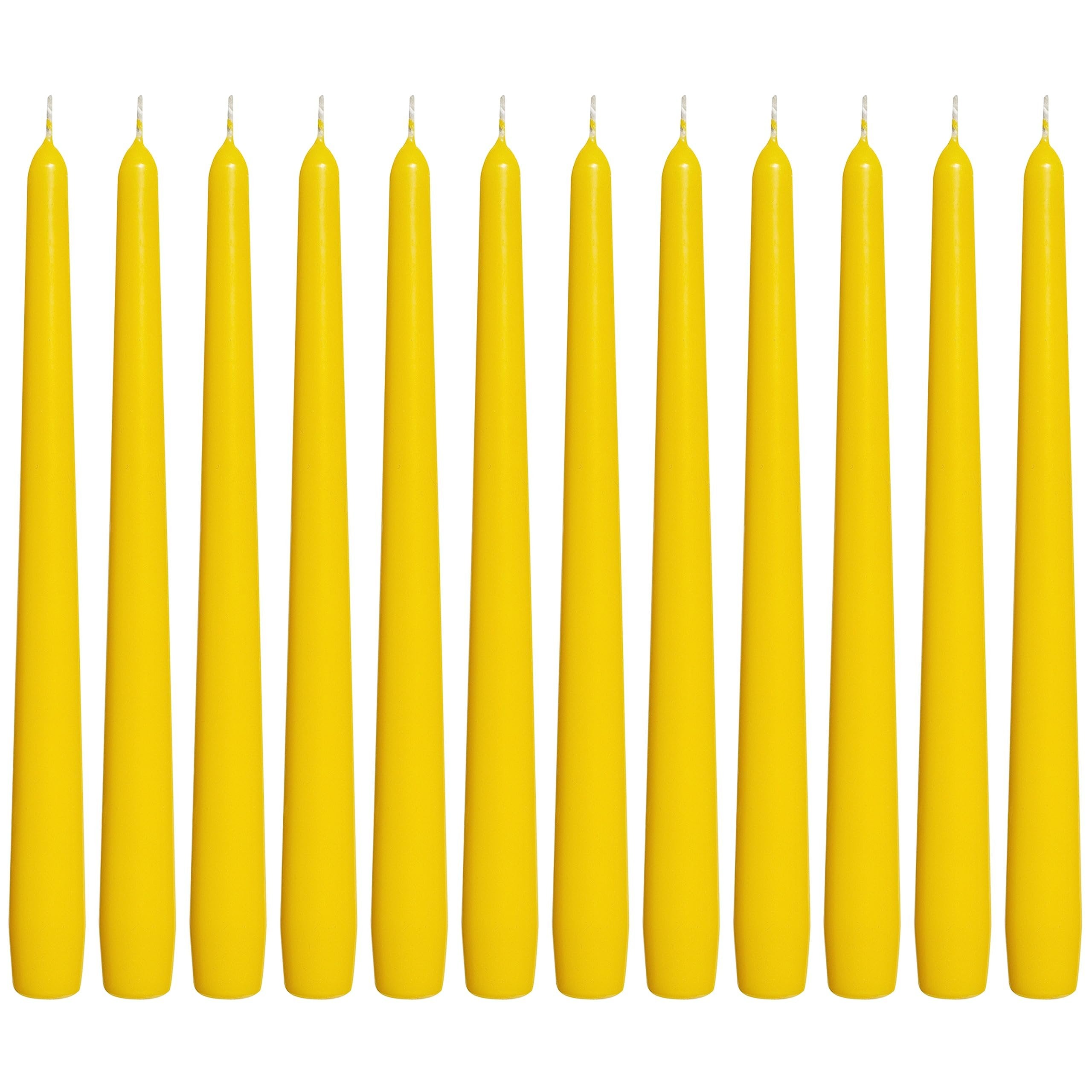 BOLSIUS Yellow Taper Candles - 12 Pack Individually Wrapped Unscented 10 Inch Dinner Candle Set - 8 Burn Hours - Premium European Quality - Smokeless & Dripless Household Wedding & Party Candlesticks