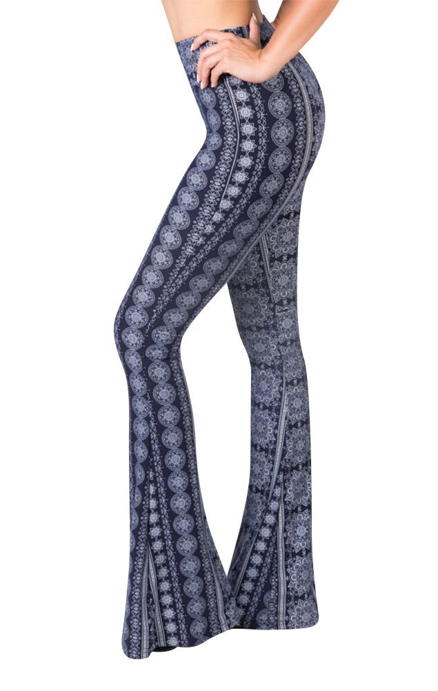 SATINA Womens High Waisted Flare Wide Leg Leggings, Printed & Solid, Reg & Plus, 07 Solid Burgundy, Small