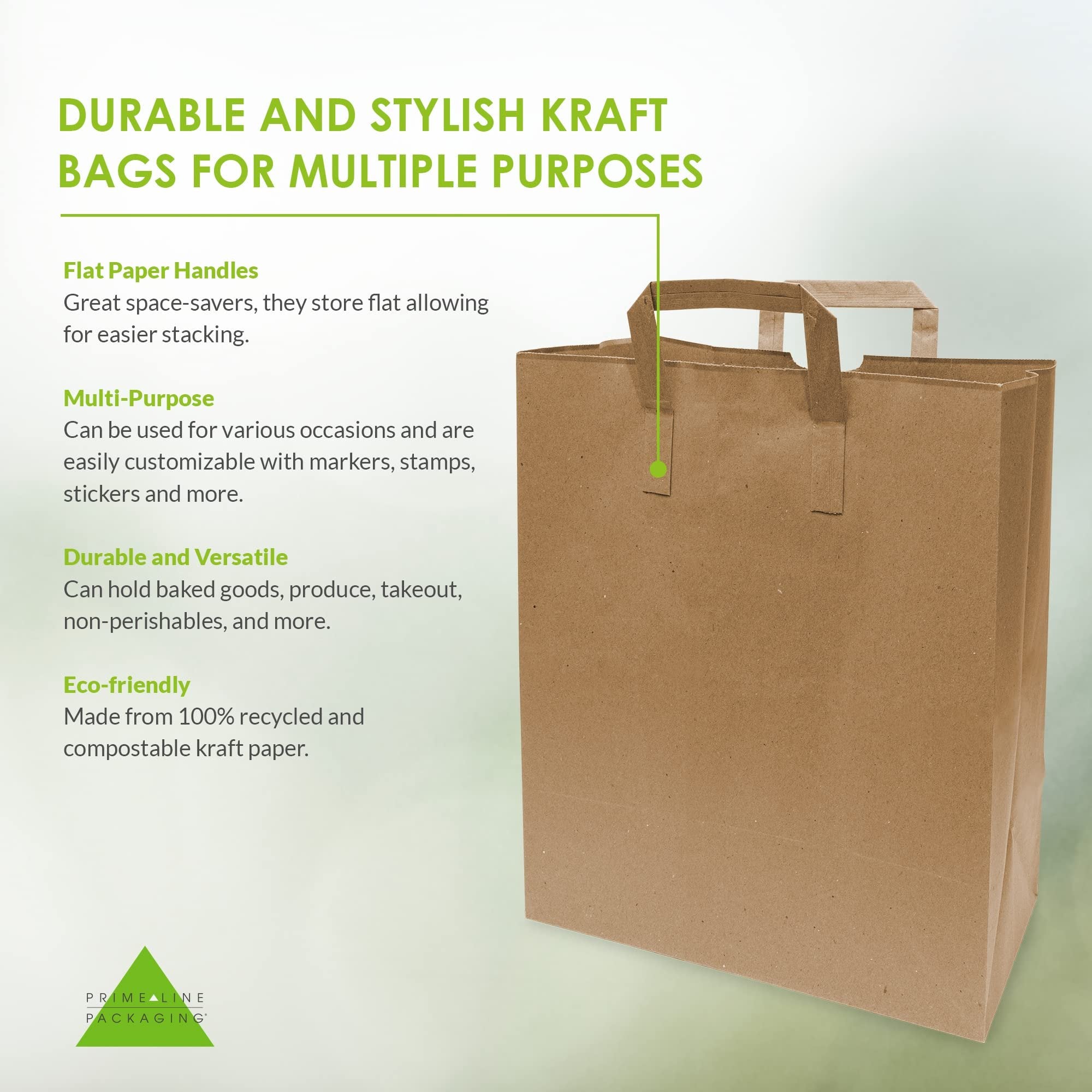 Brown Paper Bags with Handles - 12x7x14 100 Pack Grocery Bags, Large Disposable Wholesale Kraft Paper Bags for Food, Delivery, Takeout, Groceries, Lunch Bags, Shopping, Small Business Supplies, Bulk