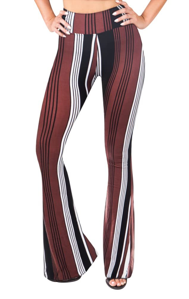 SATINA High Waisted Flare Wide Leg Leggings | Printed & Solid | Reg & Plus (XX-Large, Retro Burgundy)