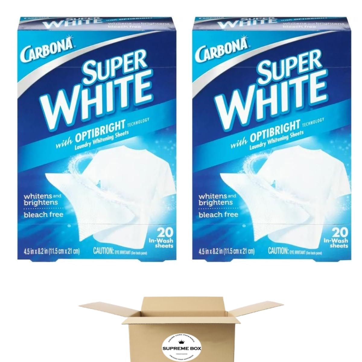 Carbona Super White with OptiBright Technology In-Wash Laundry Whitening Sheets 20ct - Pack of 2 (40 count in total)