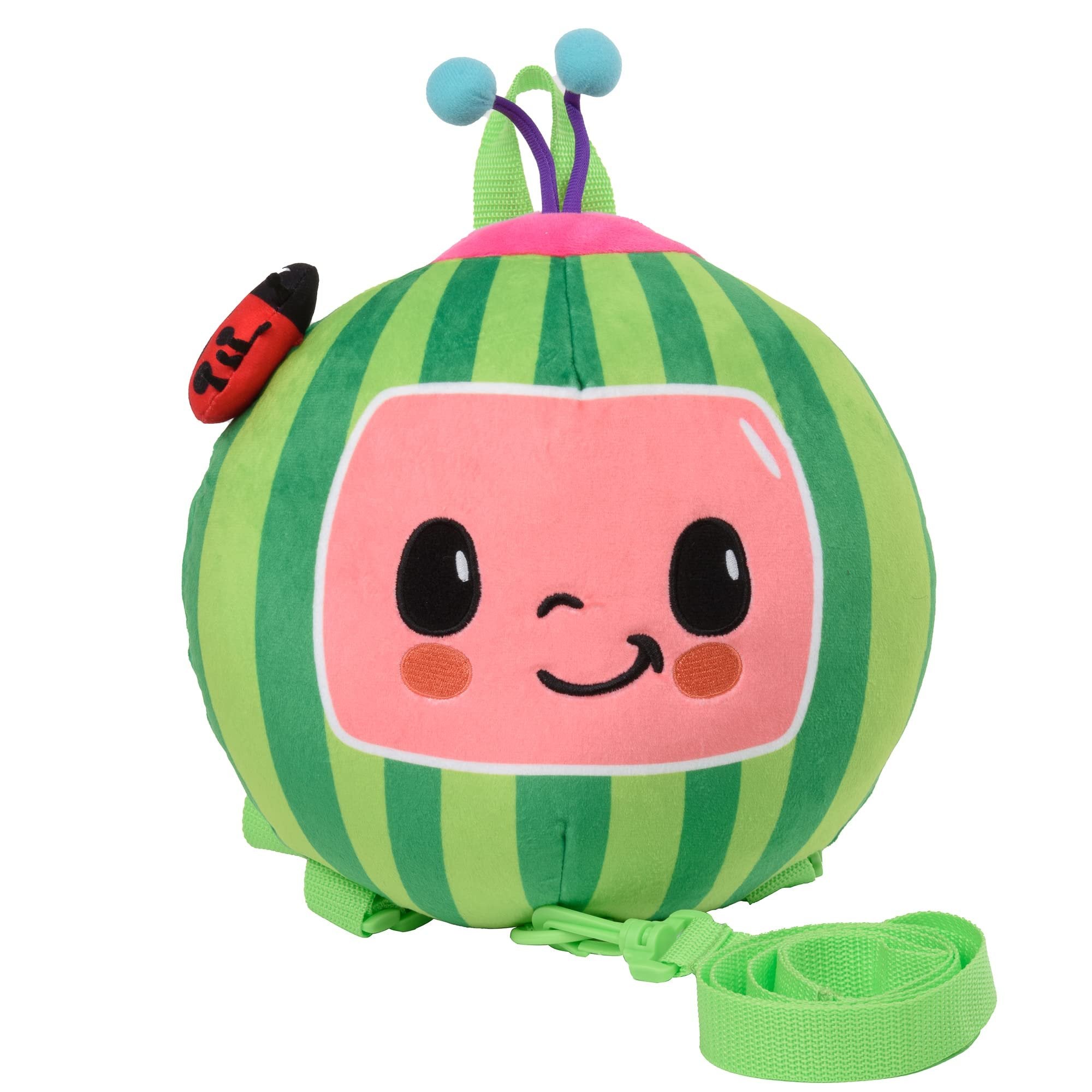 AI ACCESSORY INNOVATIONS Cocomelon Plush Watermelon Toddler Backpack with Detachable Safety Leash, Anti-Lost Safety Harness 10β Bag for kids